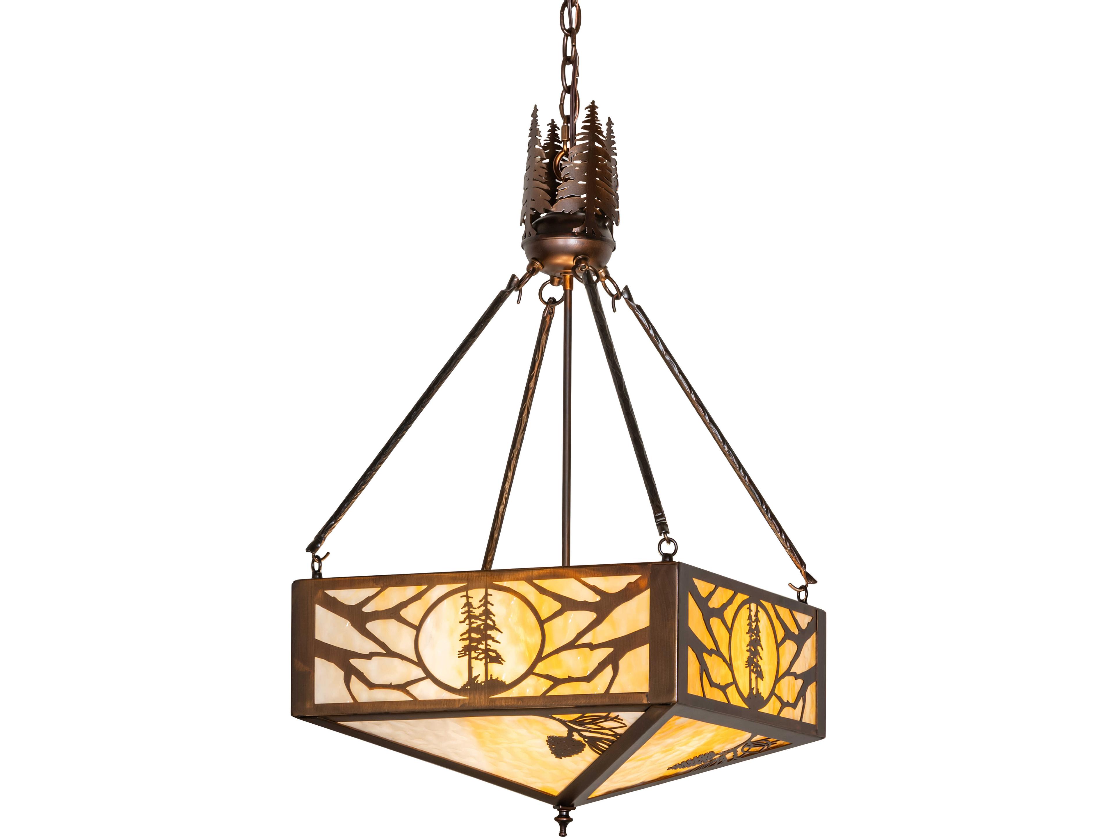 Meyda Balsam Pine 4-Light Beige Art Glass Copper Traditional Geometric Pendant