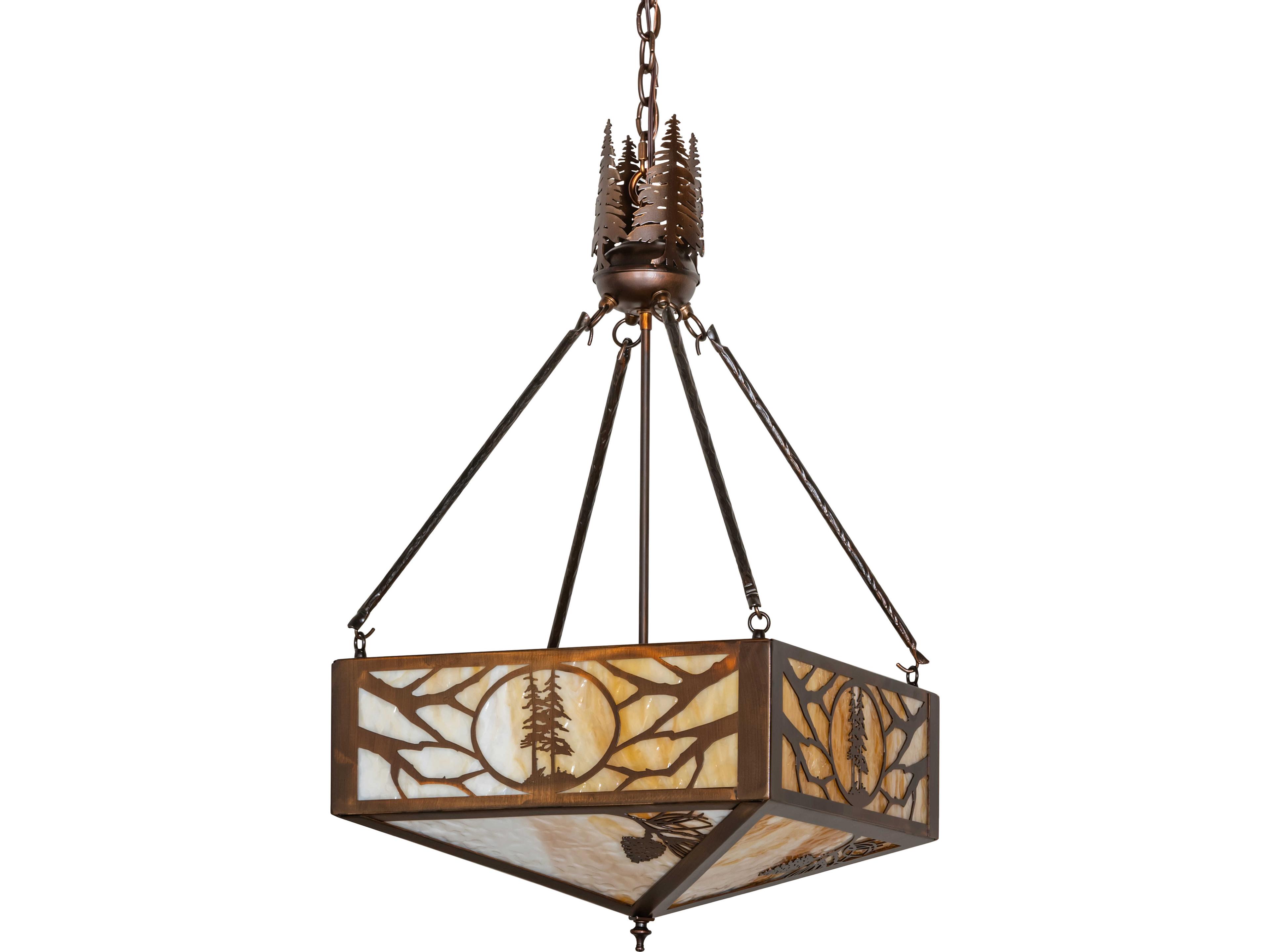 Meyda Balsam Pine 4-Light Beige Art Glass Copper Traditional Geometric Pendant