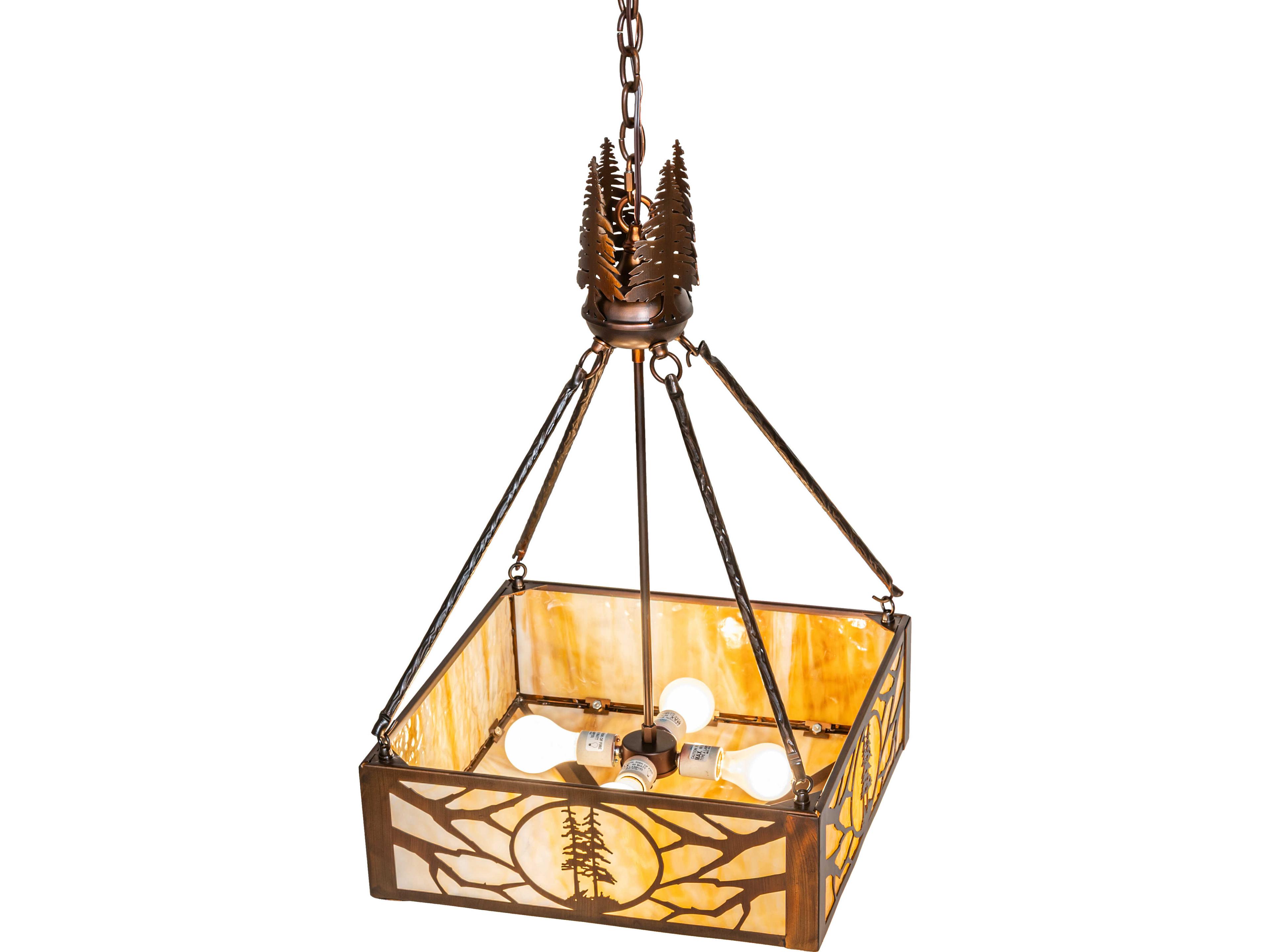 Meyda Balsam Pine 4-Light Beige Art Glass Copper Traditional Geometric Pendant