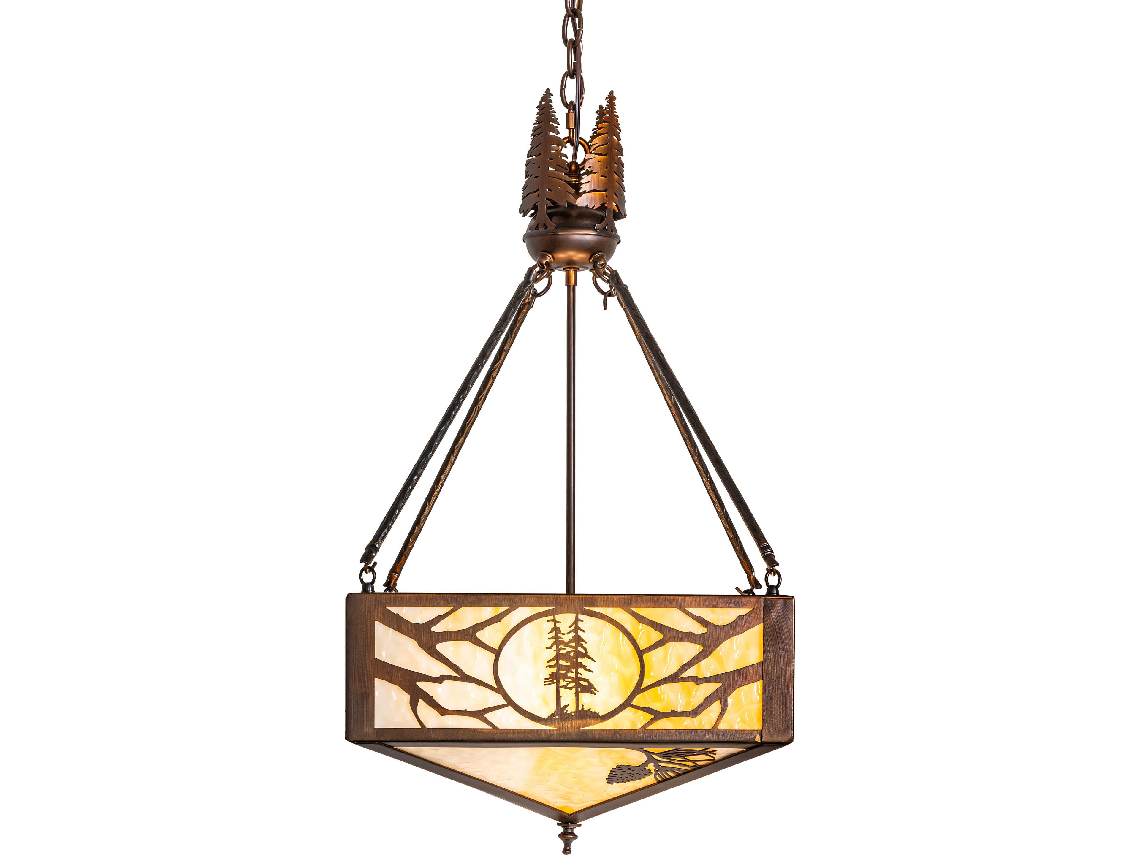 Meyda Balsam Pine 4-Light Beige Art Glass Copper Traditional Geometric Pendant