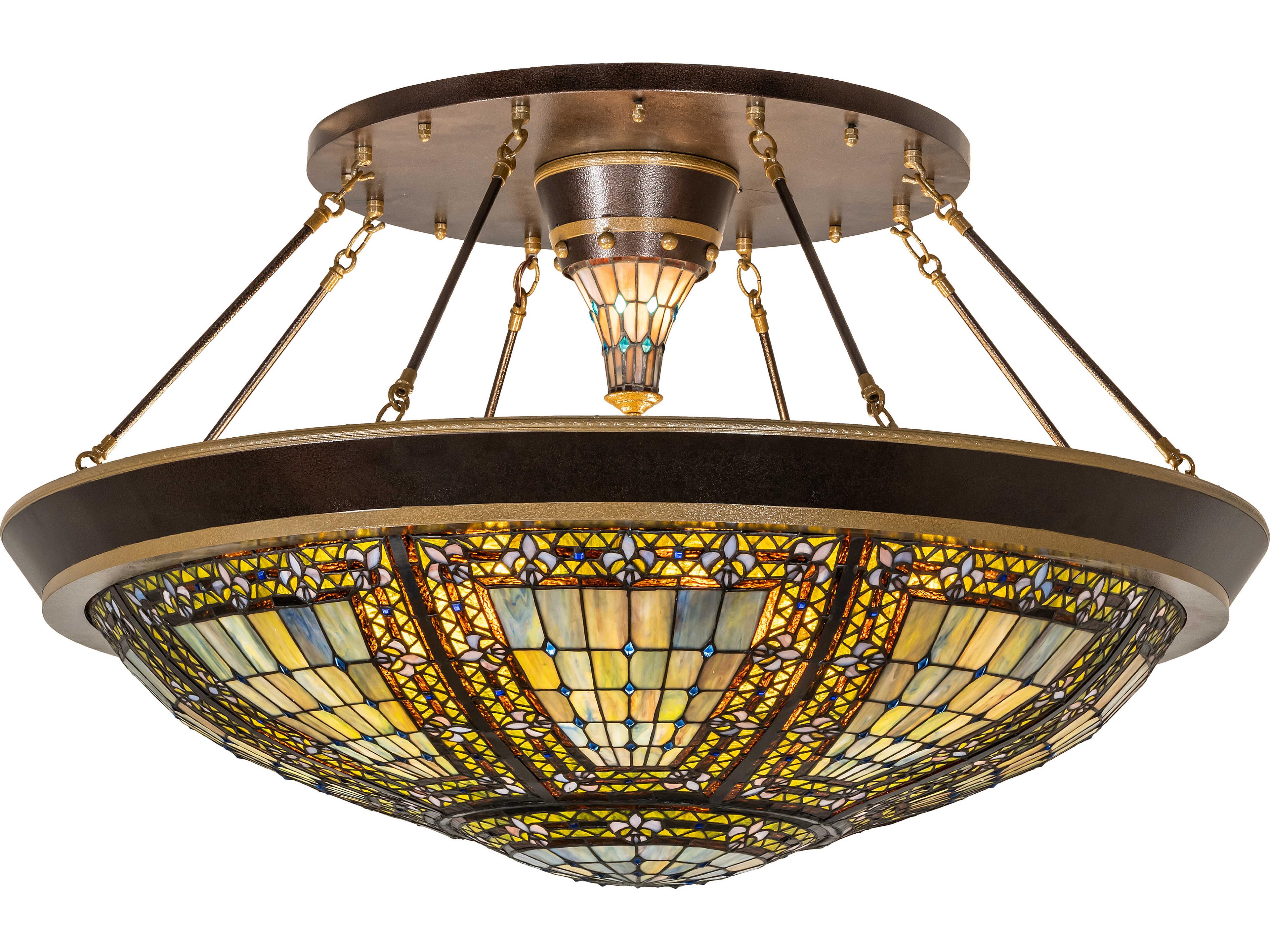 Meyda Fleur-de-lis 8-Light Stained Glass Copper Traditional Semi Flush Mount
