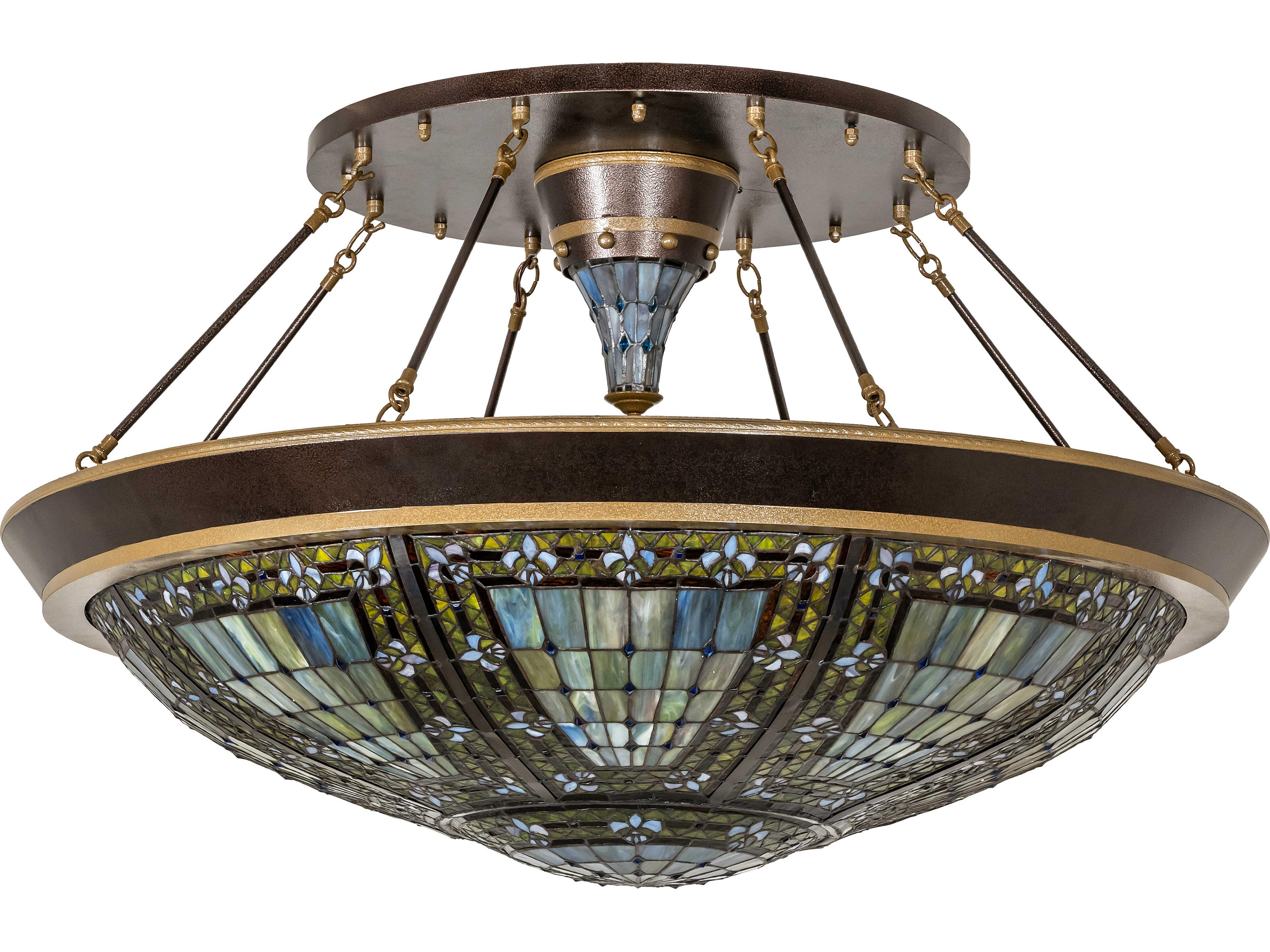 Meyda Fleur-de-lis 8-Light Stained Glass Copper Traditional Semi Flush Mount