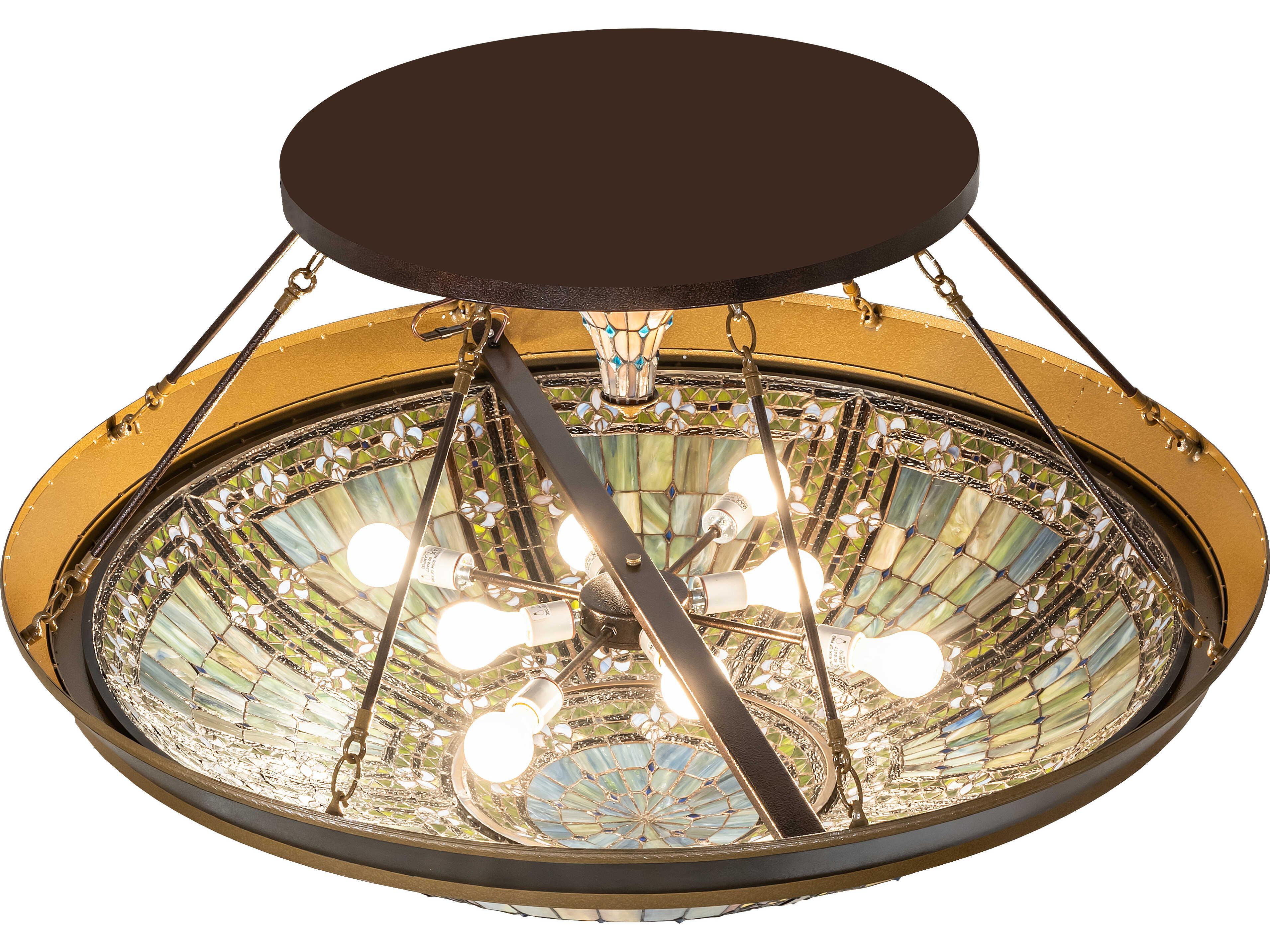 Meyda Fleur-de-lis 8-Light Stained Glass Copper Traditional Semi Flush Mount