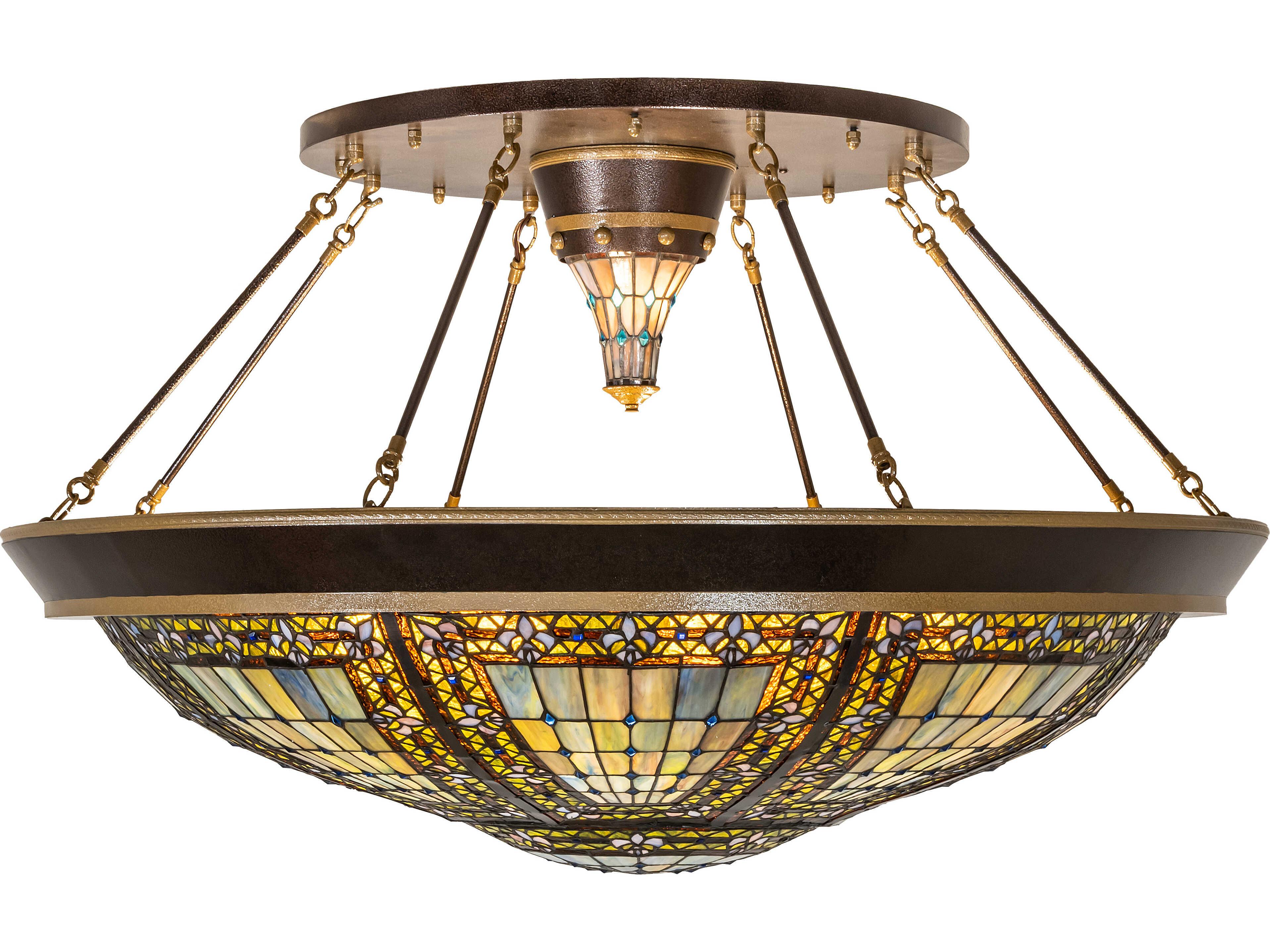 Meyda Fleur-de-lis 8-Light Stained Glass Copper Traditional Semi Flush Mount
