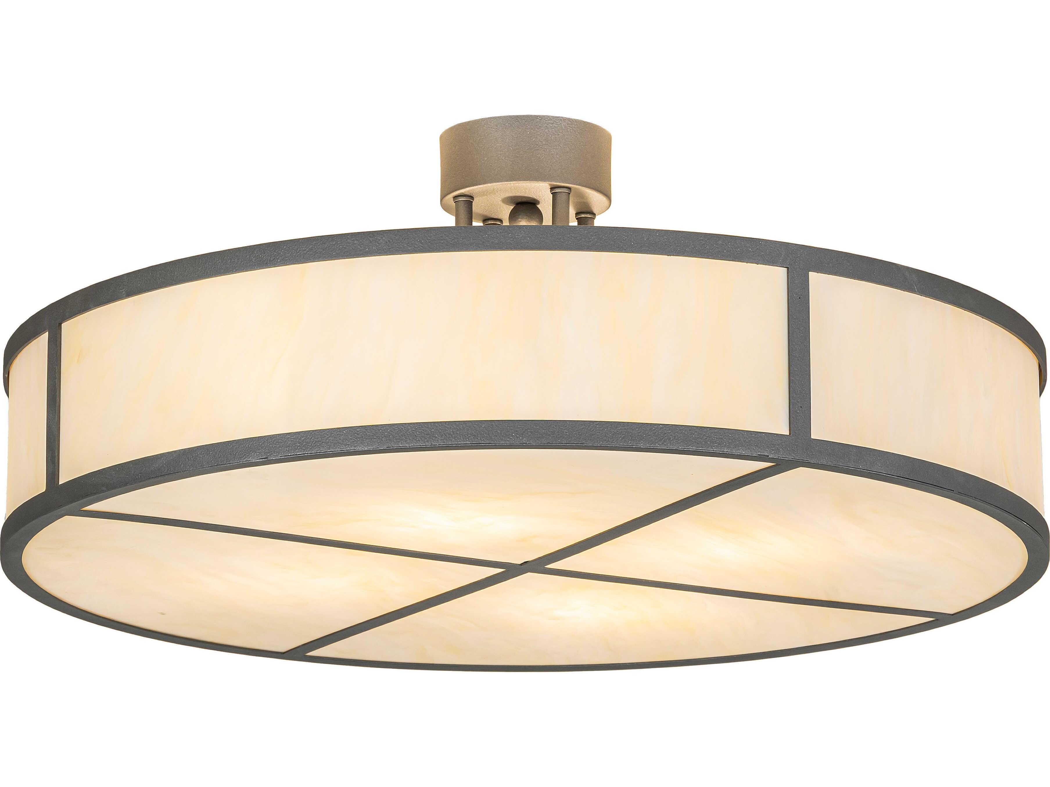 Meyda Cilindro 4-Light Creme Carrare Idalight Gunmetal Semi Flush Mount