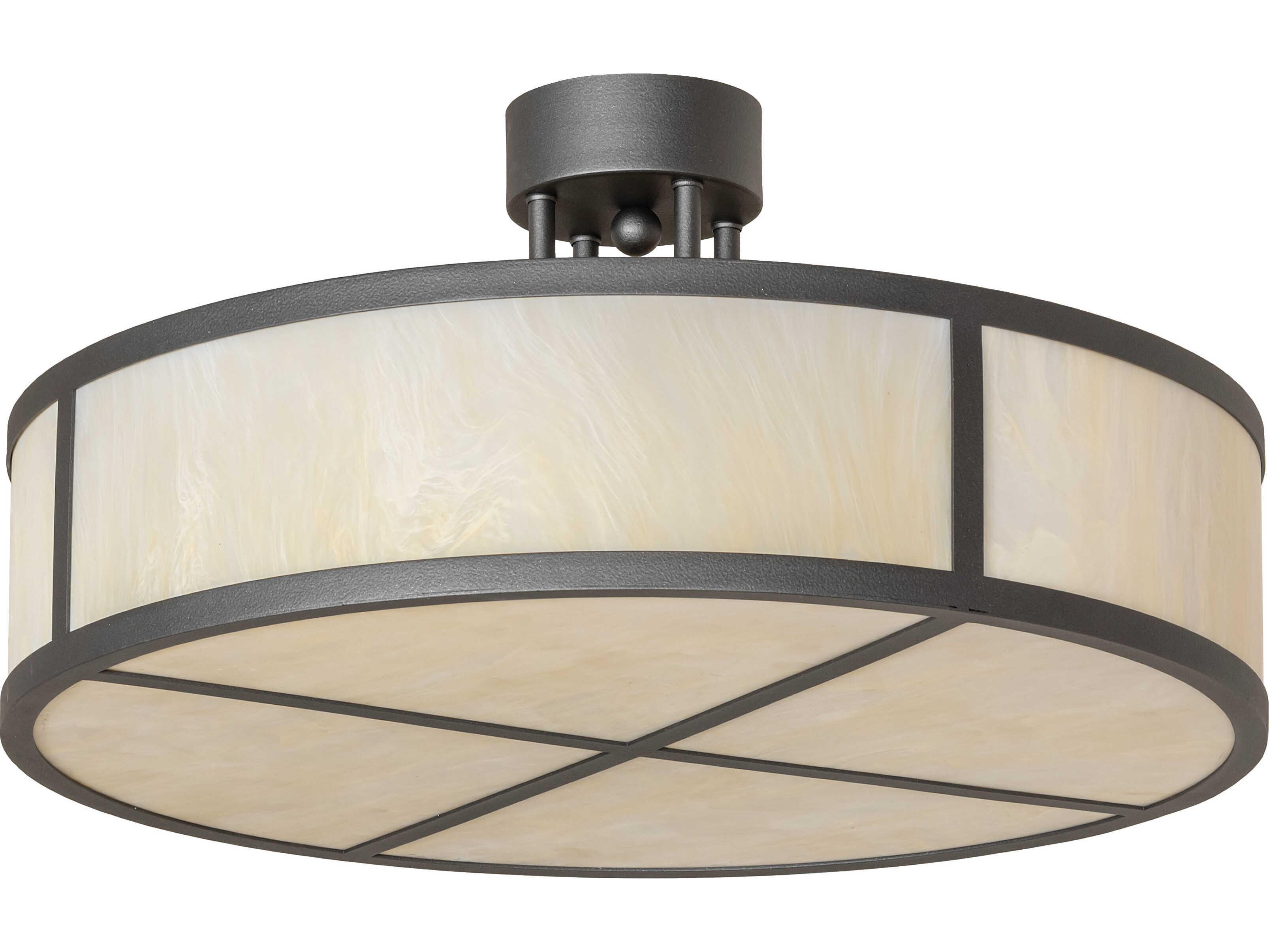 Meyda Cilindro 4-Light Creme Carrare Idalight Gunmetal Semi Flush Mount