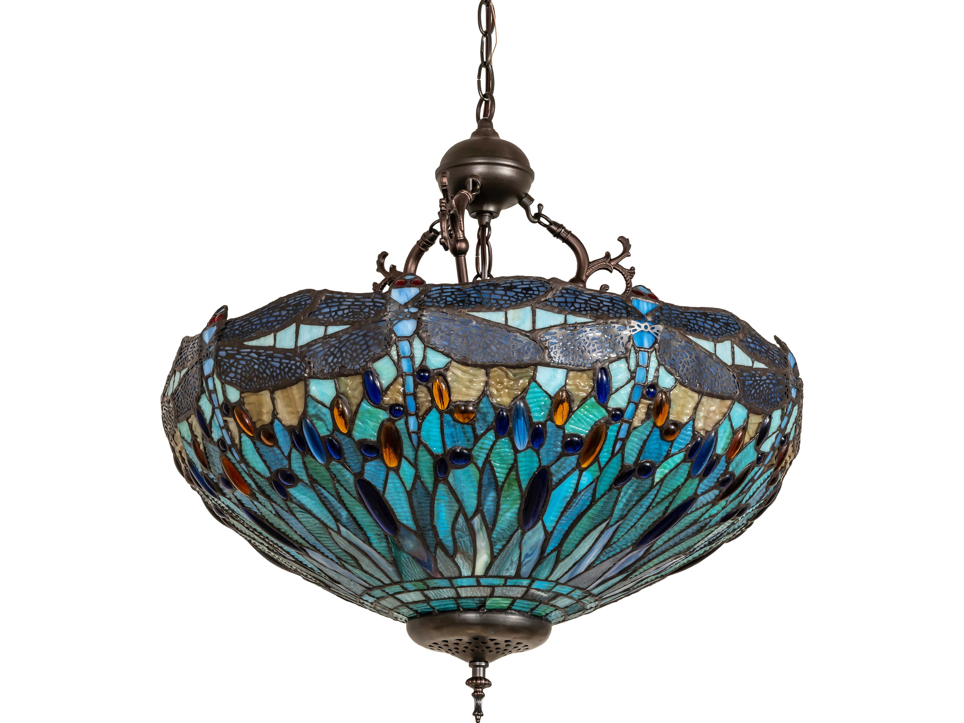Meyda Tiffany Hanging Head Dragonfly 3-Light Bronze Pendant