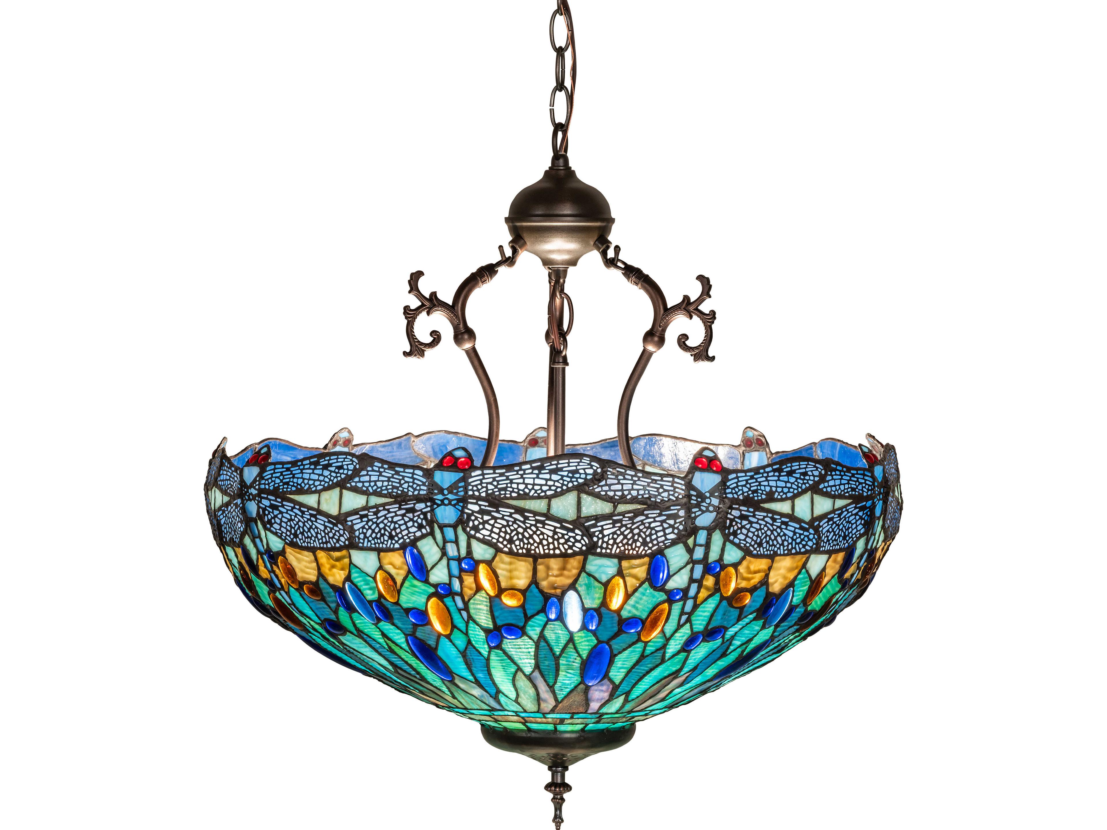 Meyda Tiffany Hanging Head Dragonfly 3-Light Bronze Pendant