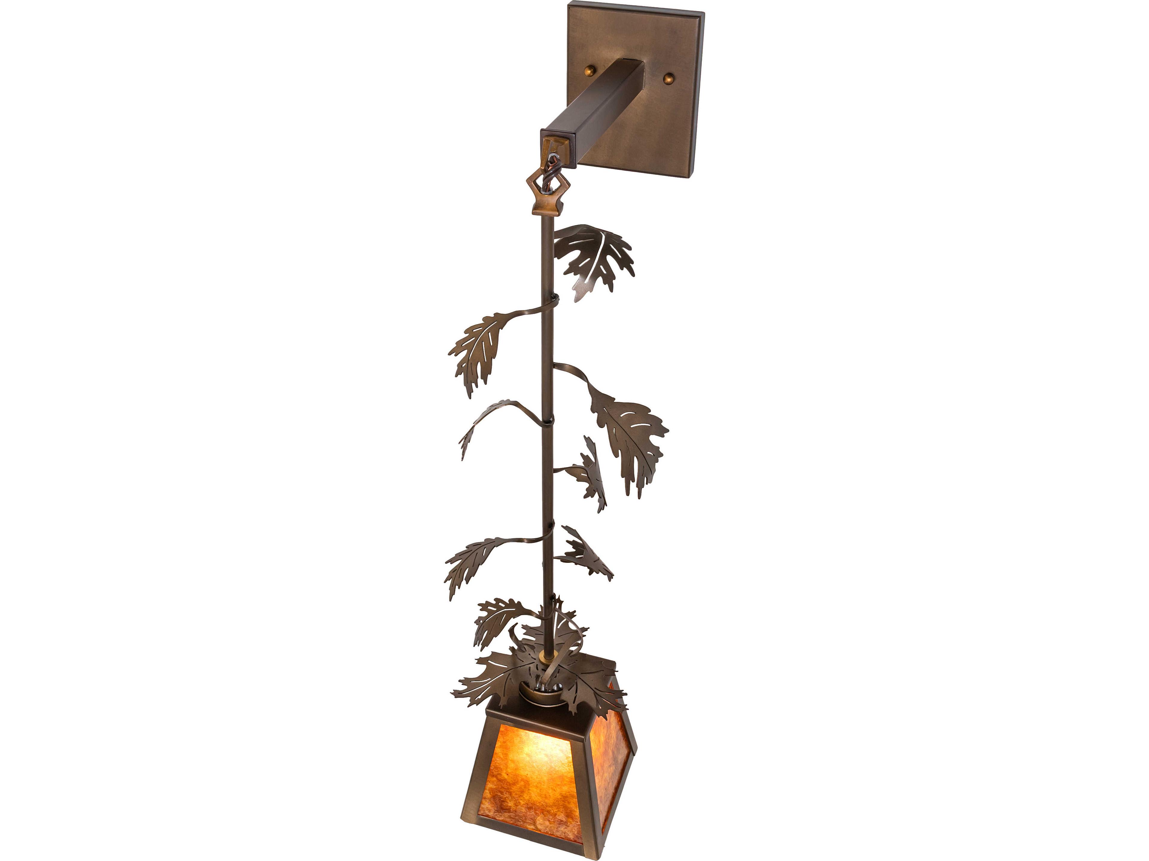 Meyda Oak Leaf 1-Light Amber Mica Copper Traditional Wall Sconce