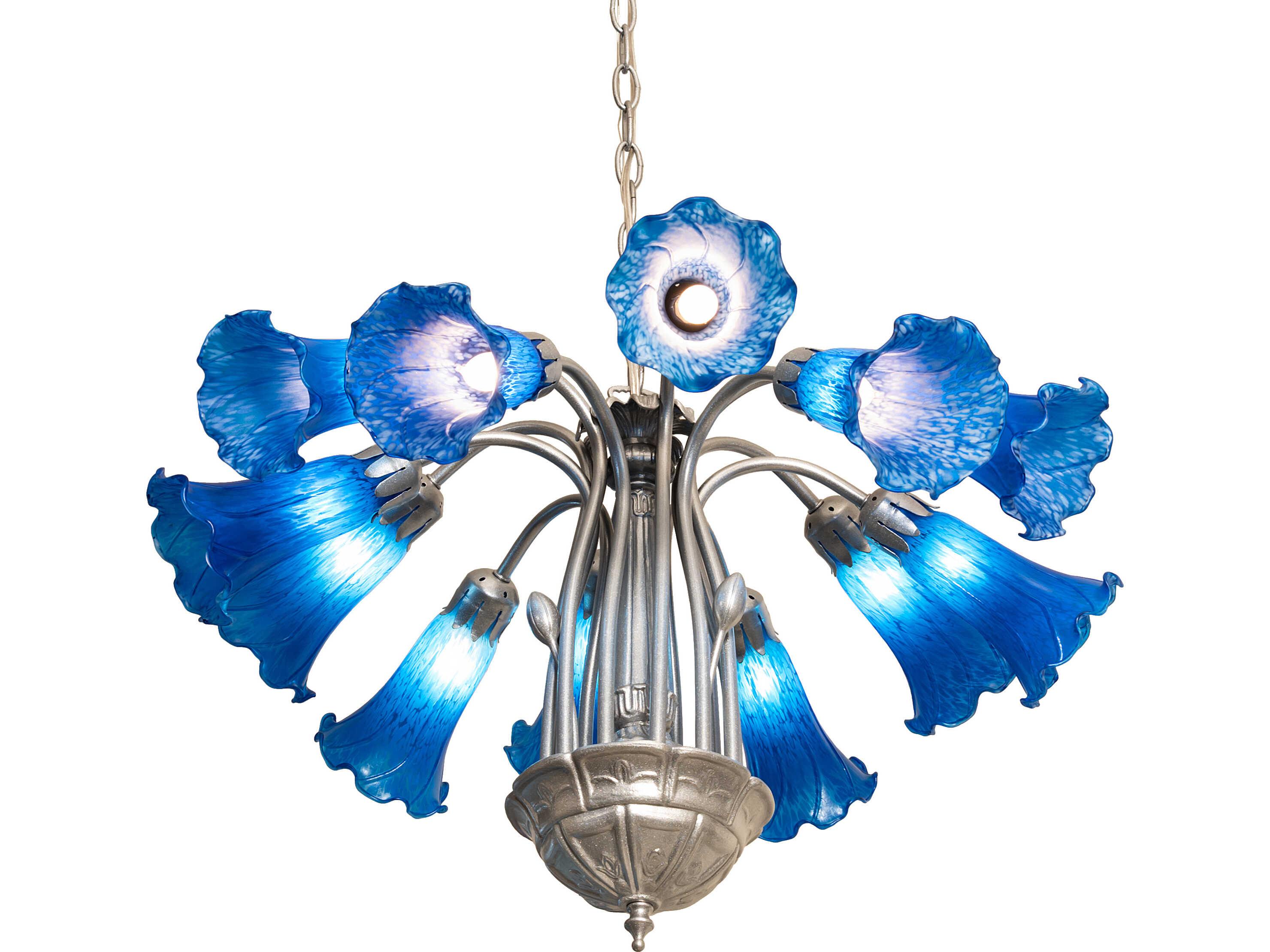 Meyda Blue Tiffany Pond Lily 12-Light Steel Traditional Bell Chandelier