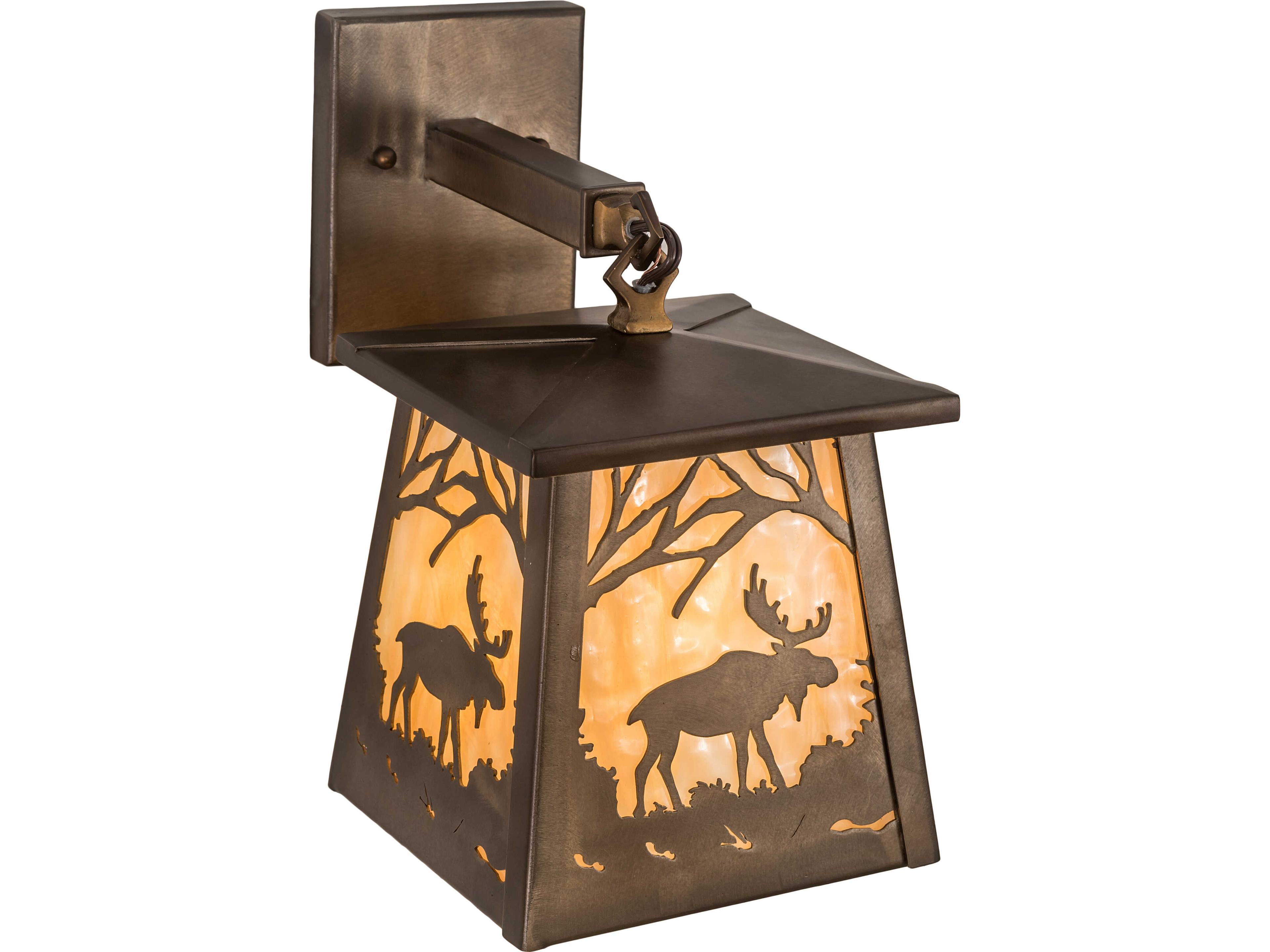 Meyda Moose At Dawn at 1-Light Beige Art Glass Copper Traditional Wall Sconce