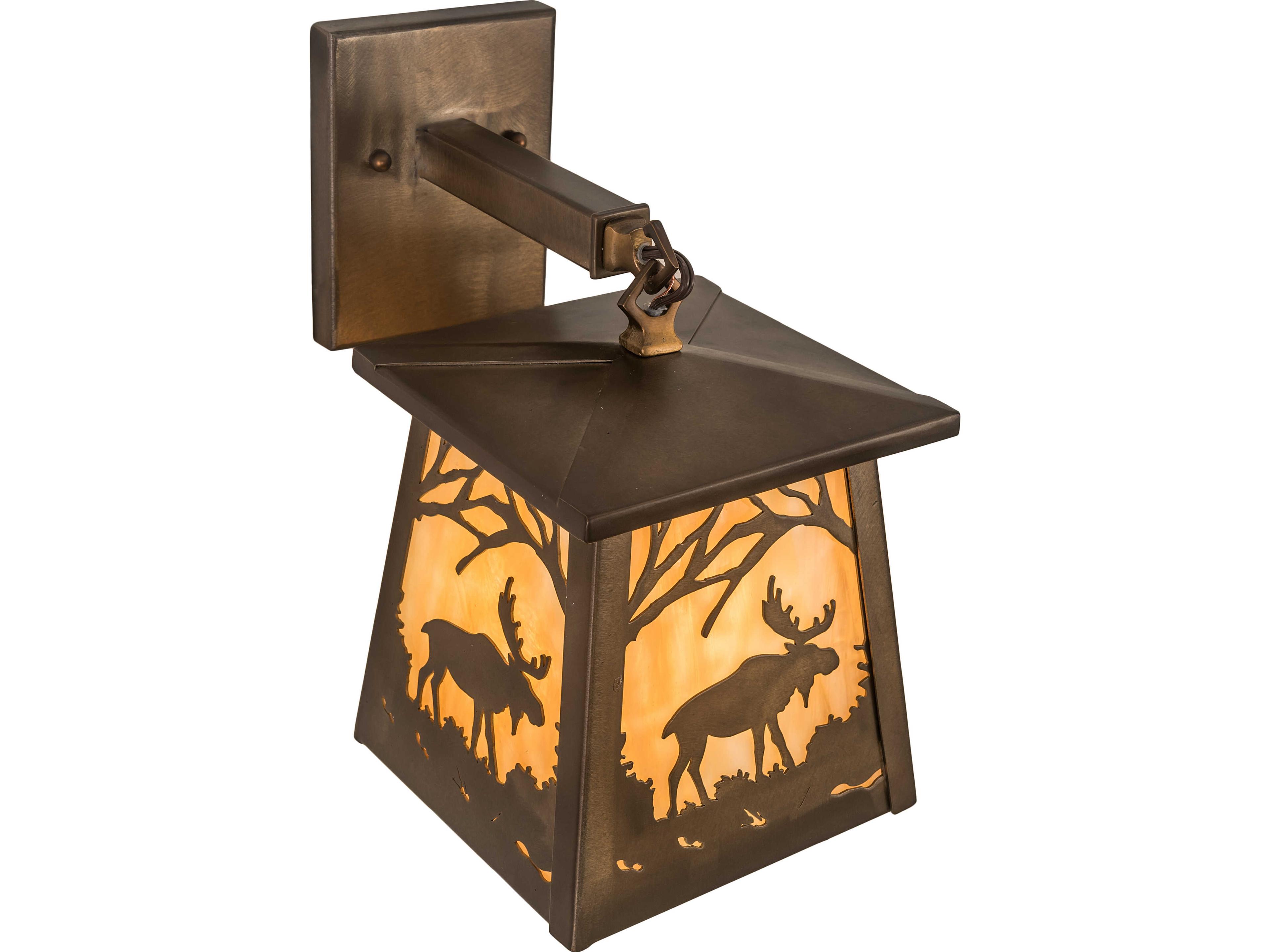 Meyda Moose At Dawn at 1-Light Beige Art Glass Copper Traditional Wall Sconce