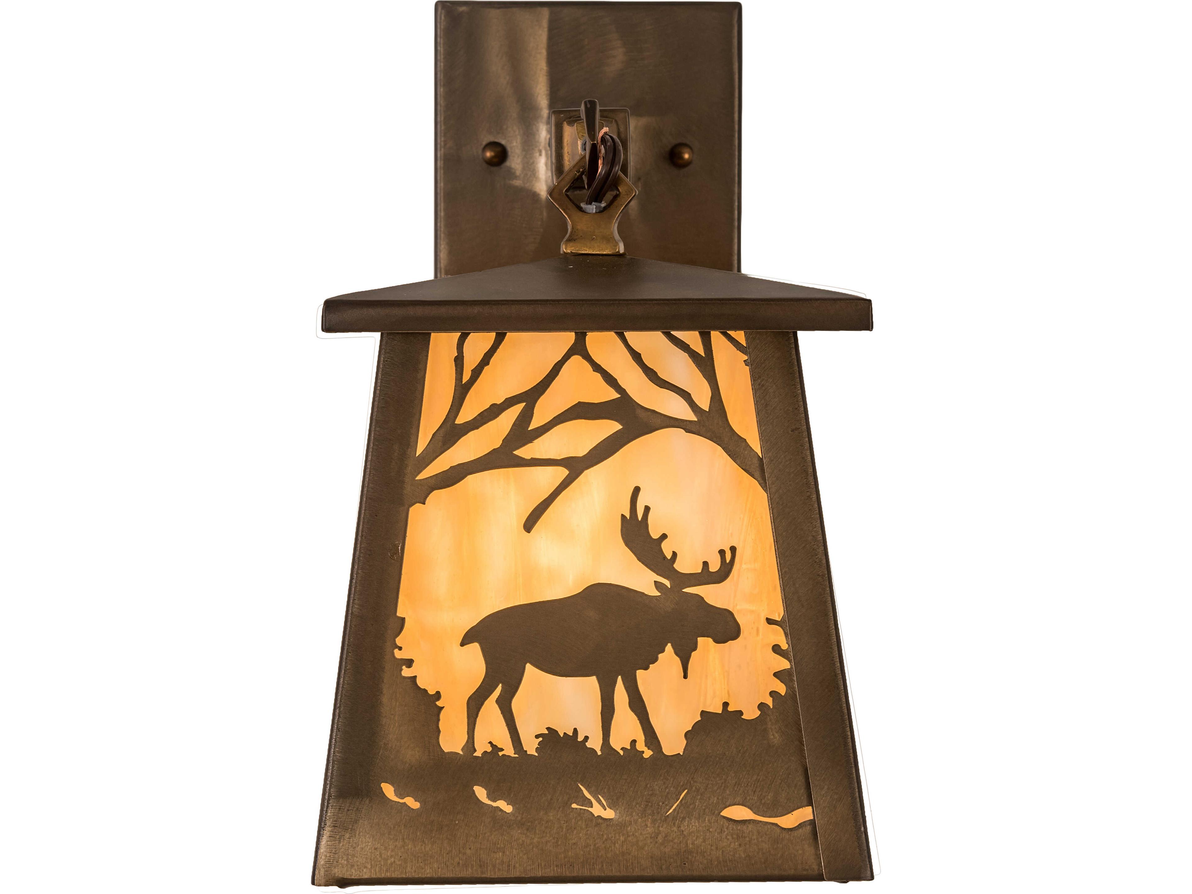 Meyda Moose At Dawn at 1-Light Beige Art Glass Copper Traditional Wall Sconce