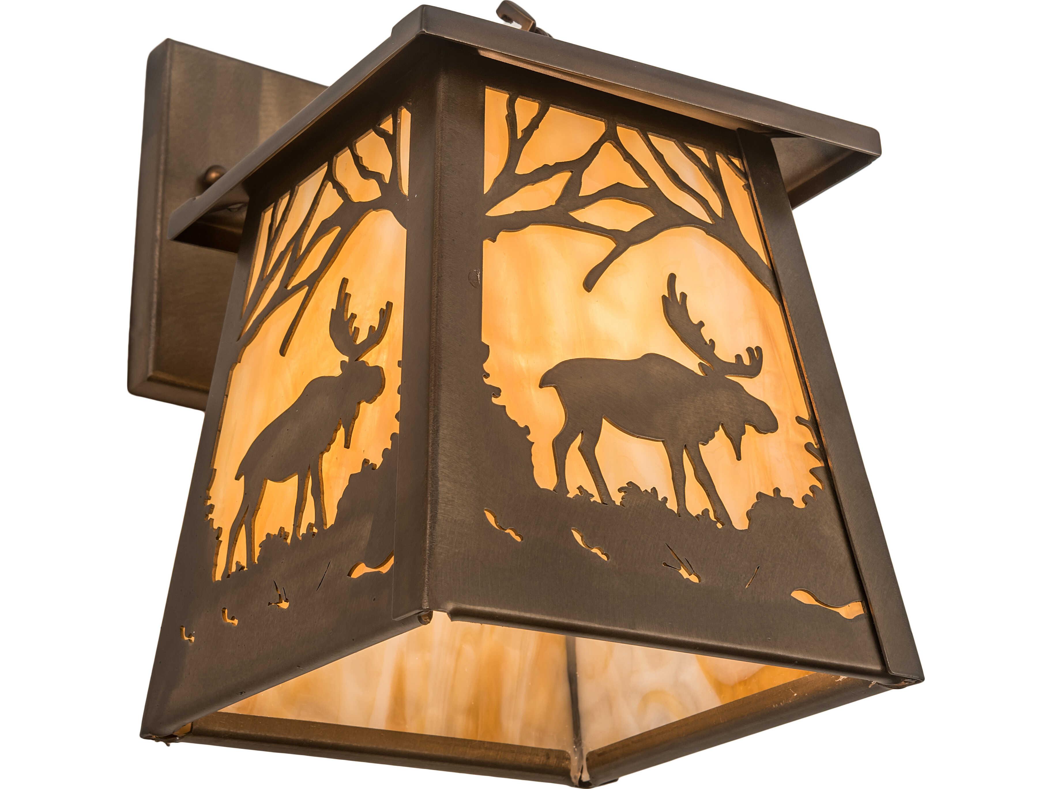 Meyda Moose At Dawn at 1-Light Beige Art Glass Copper Traditional Wall Sconce