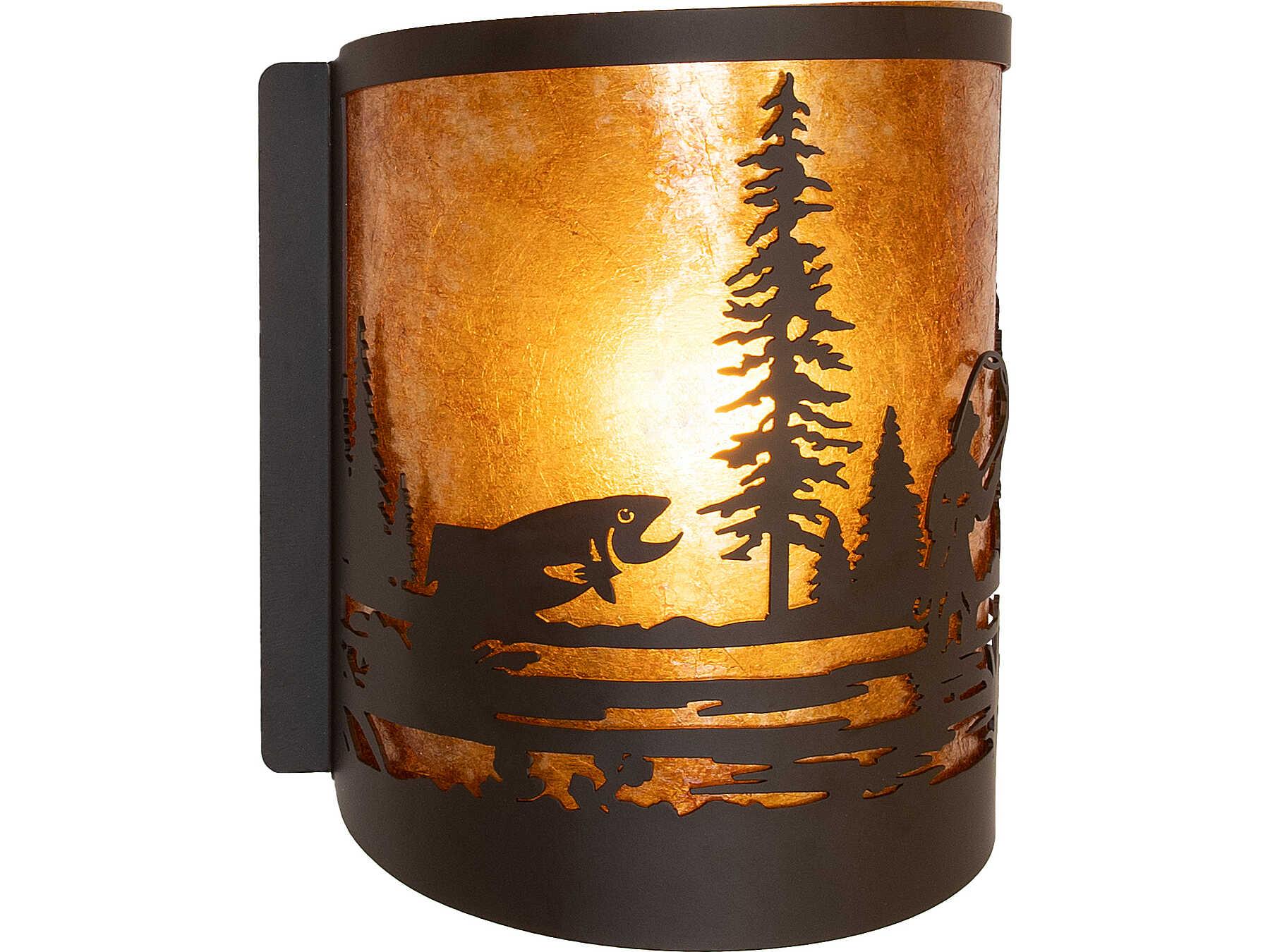Meyda Fly Fishing 1-Light Amber Mica Bronze Traditional Wall Sconce