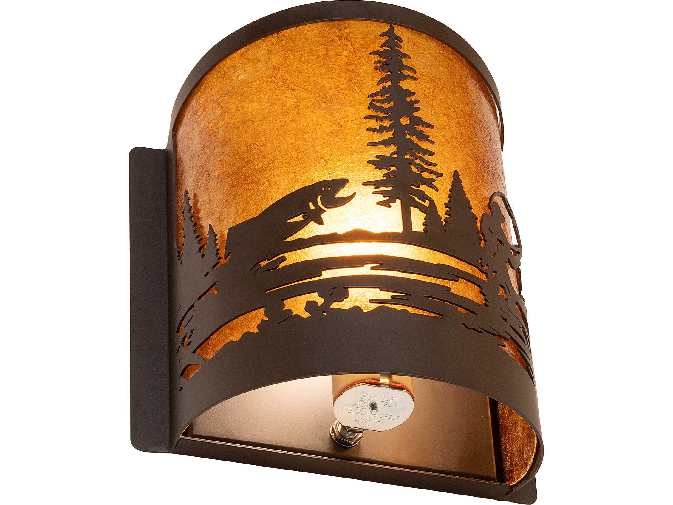 Meyda Fly Fishing 1-Light Amber Mica Bronze Traditional Wall Sconce