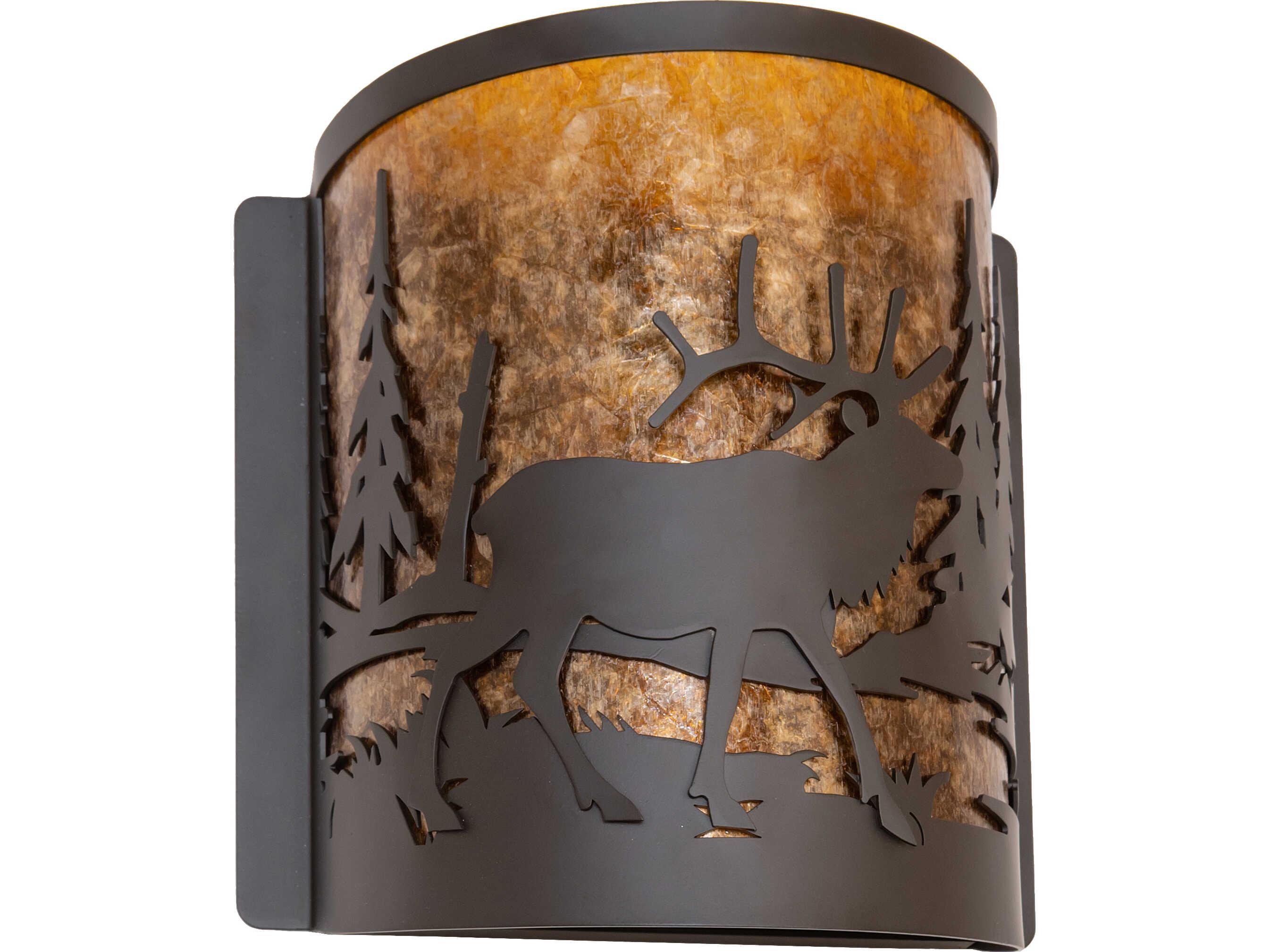 Meyda Elk At Lake at 1-Light Amber Mica Bronze Traditional Wall Sconce