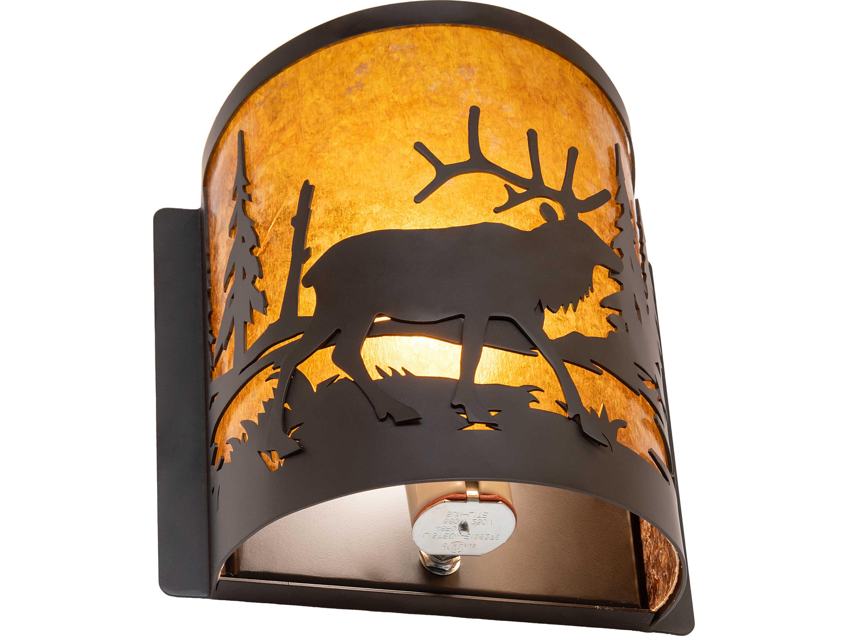 Meyda Elk At Lake at 1-Light Amber Mica Bronze Traditional Wall Sconce