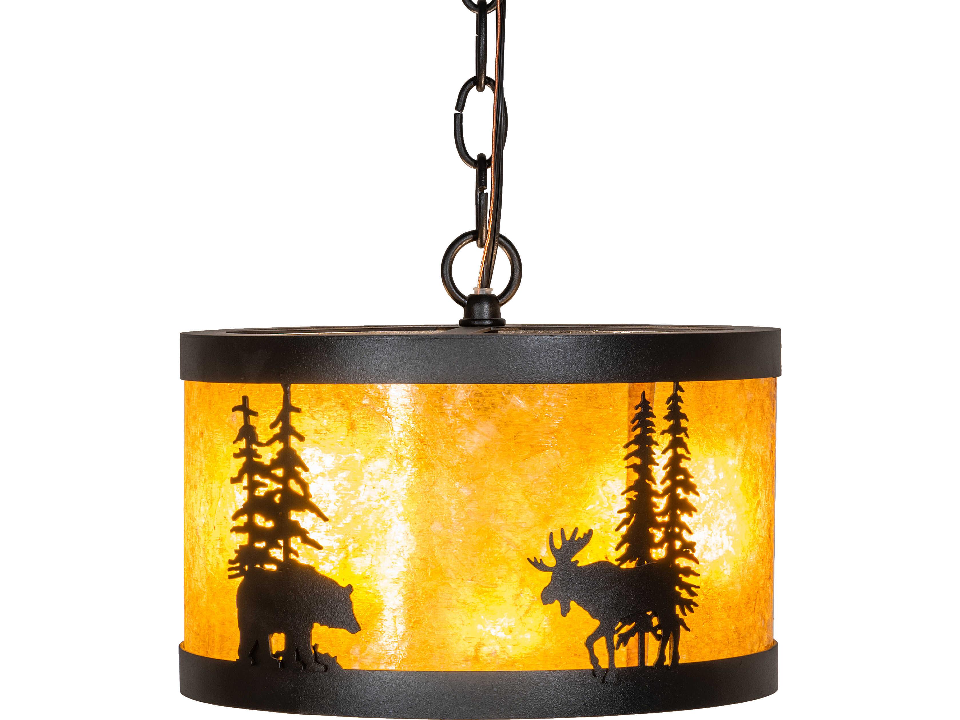 Meyda Moose & Black Bear 2-Light Amber Mica Mini Pendant