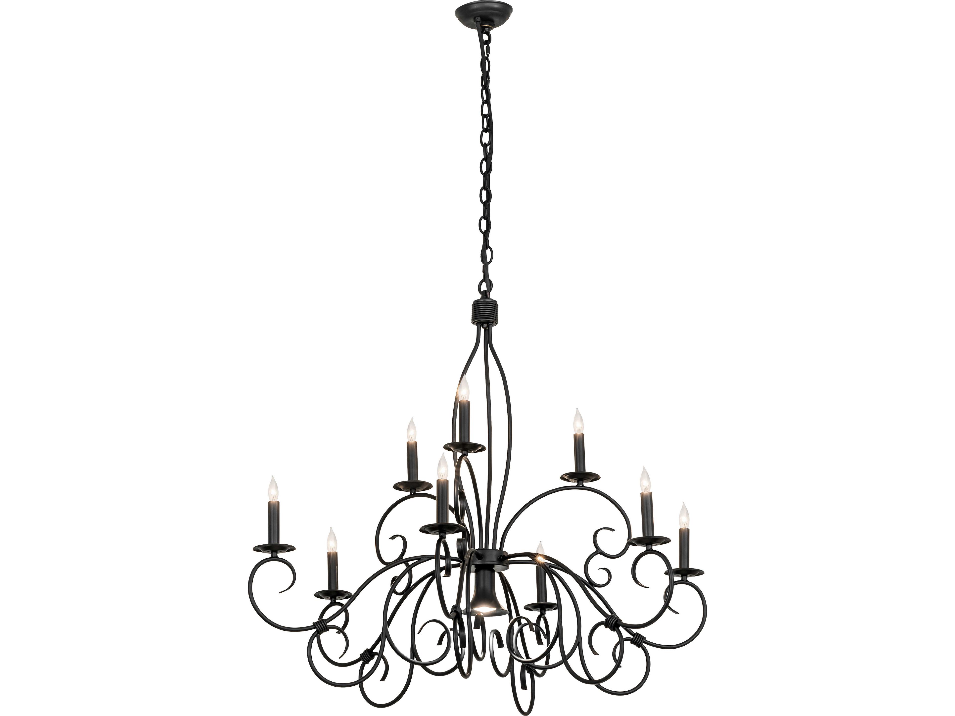 Meyda Grace 9-Light Satin Black Wrought Iron Traditional Candelabra Chandelier
