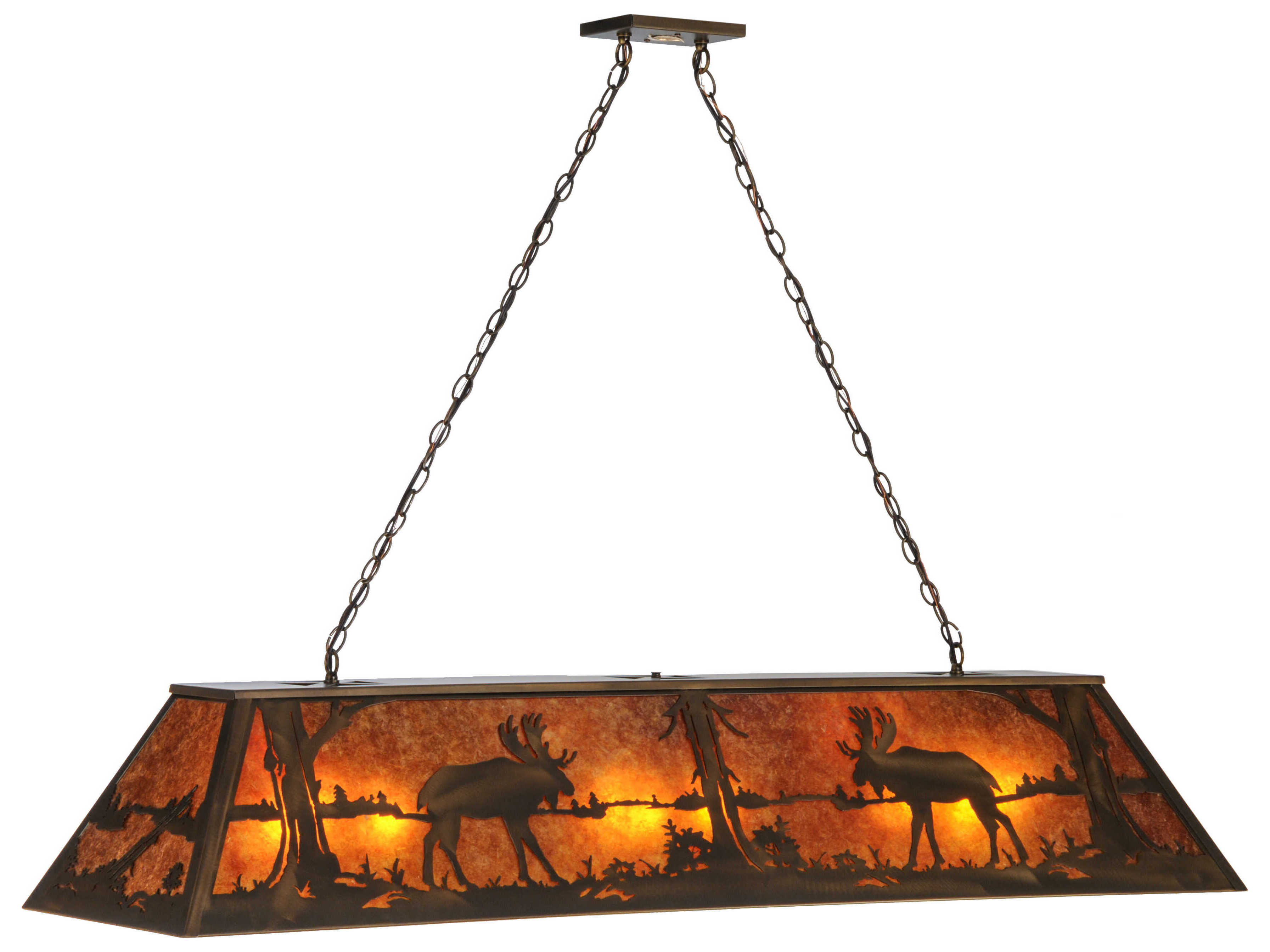 Meyda Moose At Lake 9-Light Antique Copper Glass Island Pendant