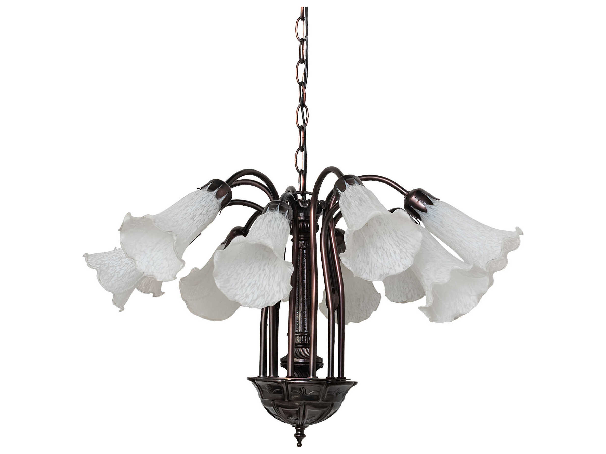 Meyda Pond Lily 12-Light Mahogany Bronze White Glass Bell Chandelier