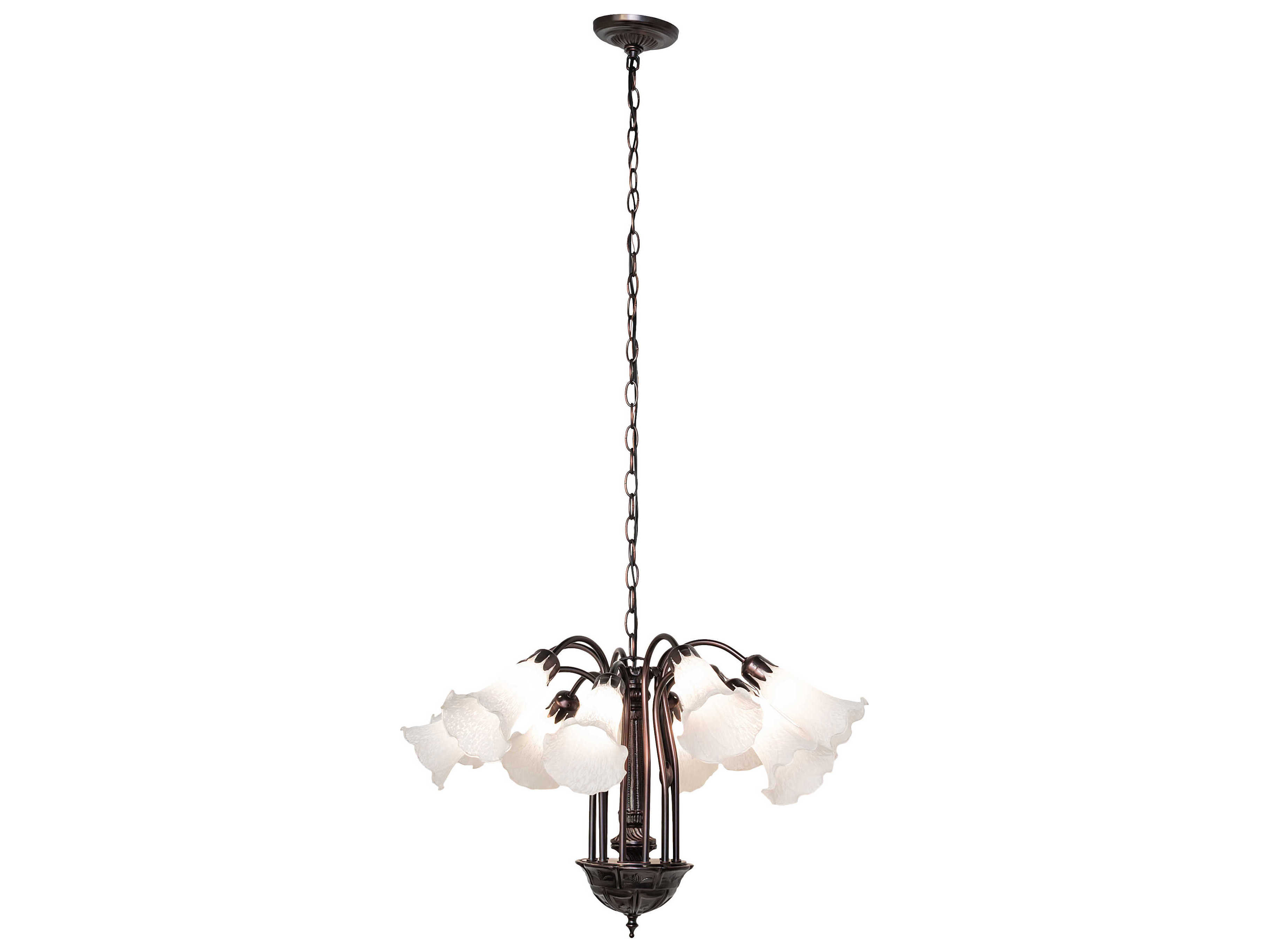 Meyda Pond Lily 12-Light Mahogany Bronze White Glass Bell Chandelier