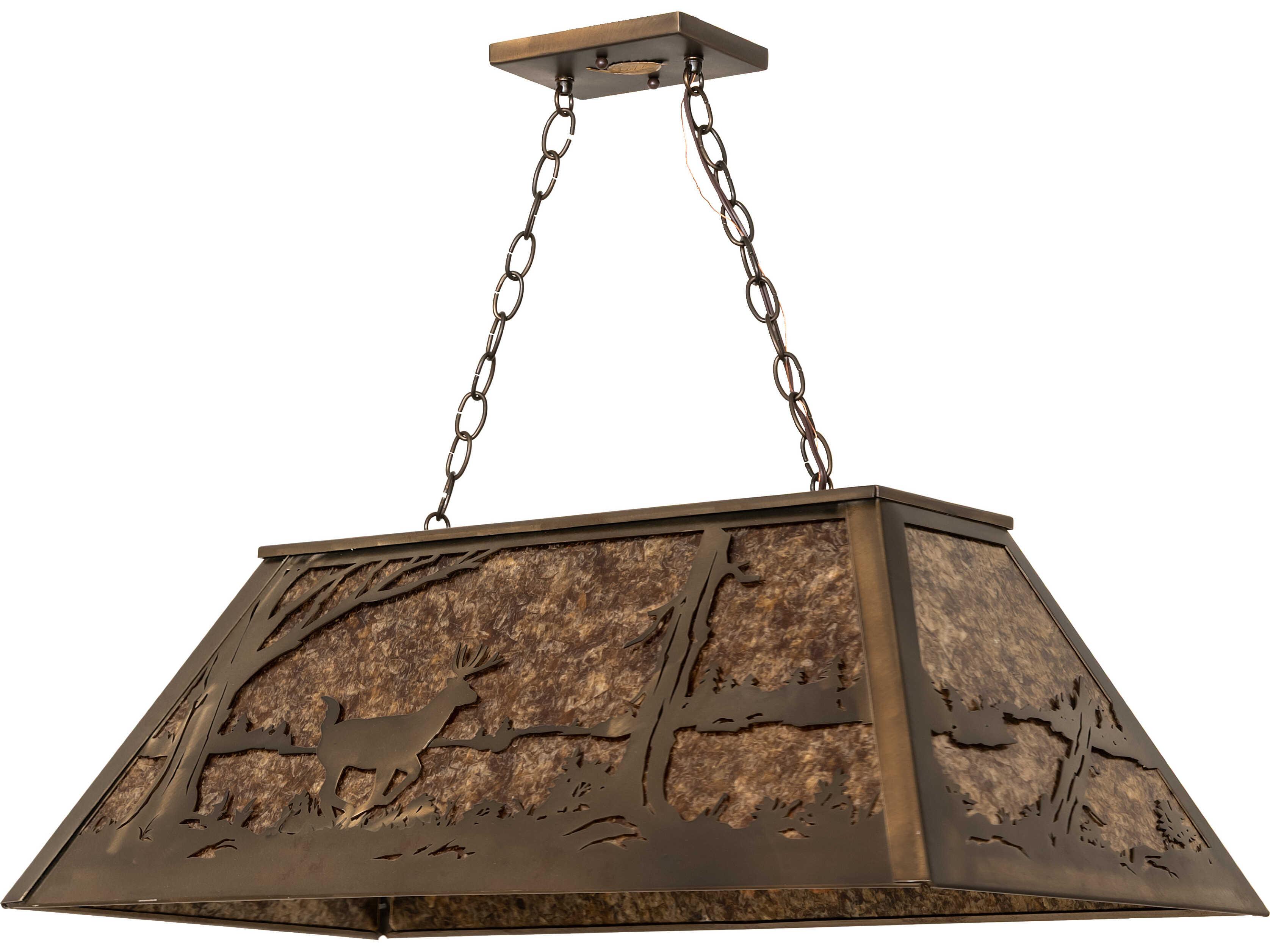 Meyda Deer At Lake at 6-Light Amber Mica Copper Traditional Linear Island Pendant