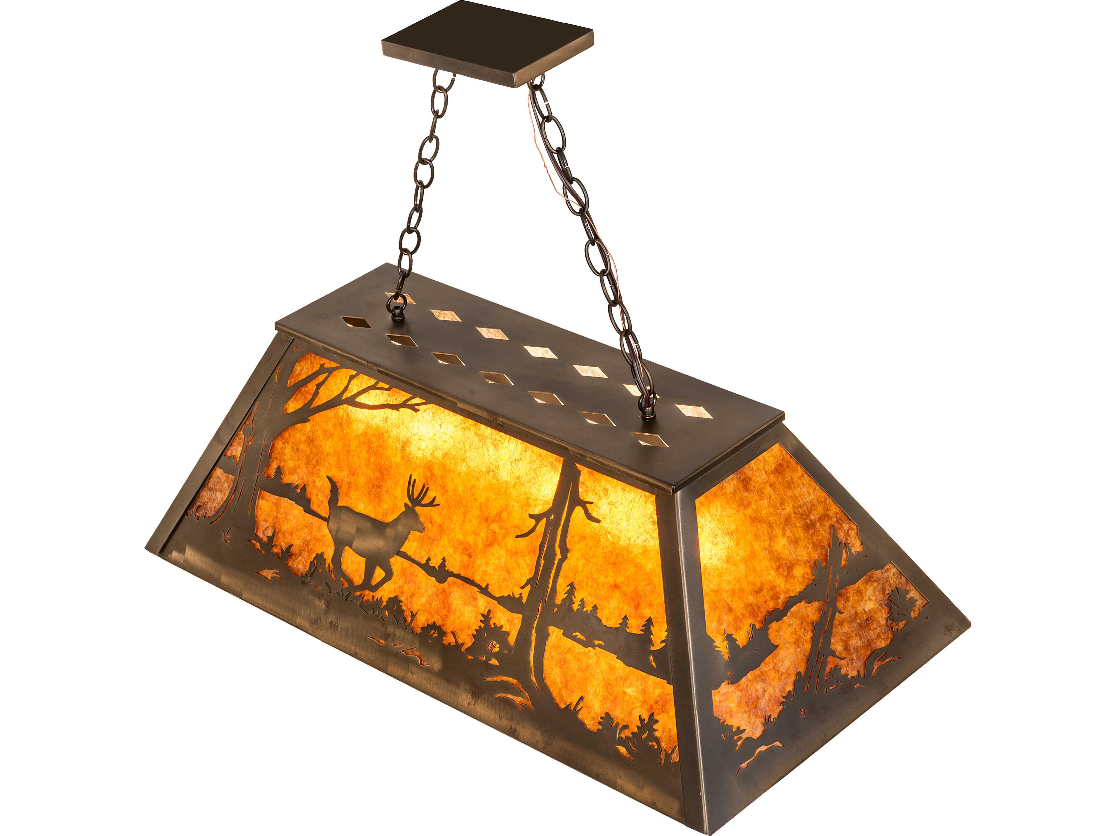 Meyda Deer At Lake at 6-Light Amber Mica Copper Traditional Linear Island Pendant