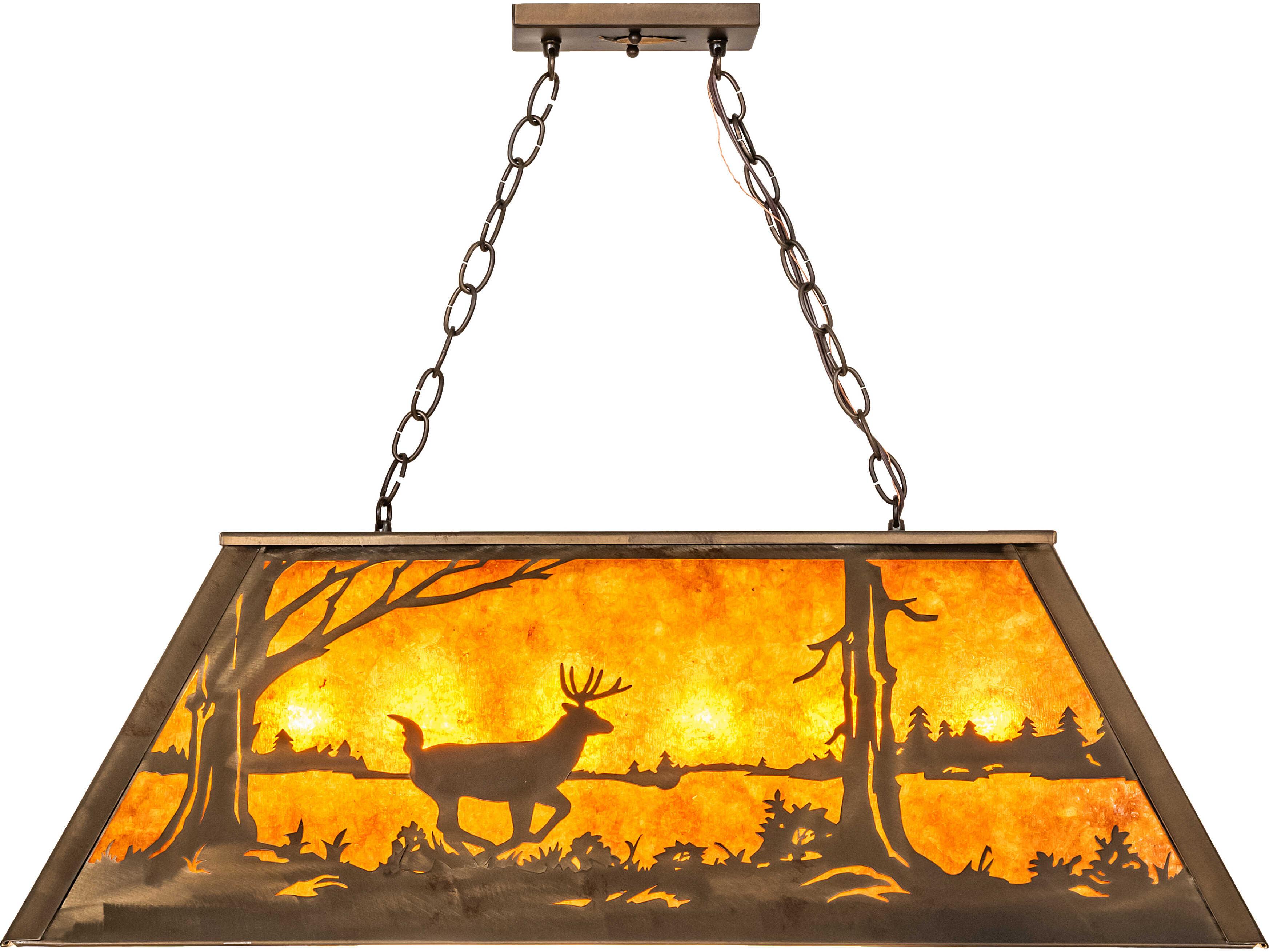 Meyda Deer At Lake at 6-Light Amber Mica Copper Traditional Linear Island Pendant