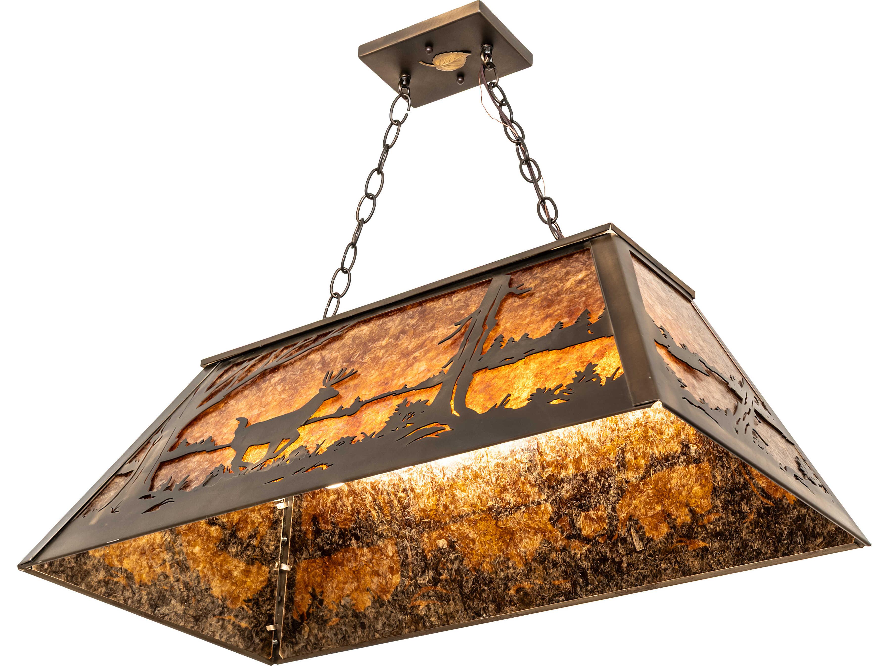 Meyda Deer At Lake at 6-Light Amber Mica Copper Traditional Linear Island Pendant