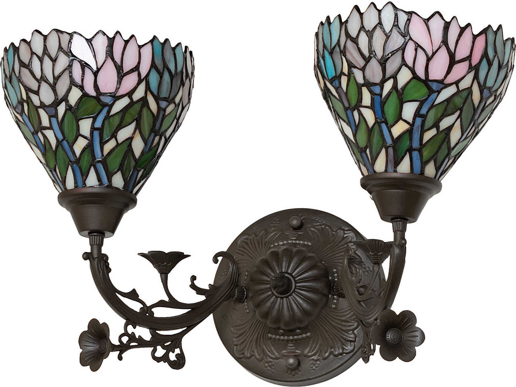 Meyda Wisteria 2-Light Mahogany Bronze Glass Tiffany Vanity Light