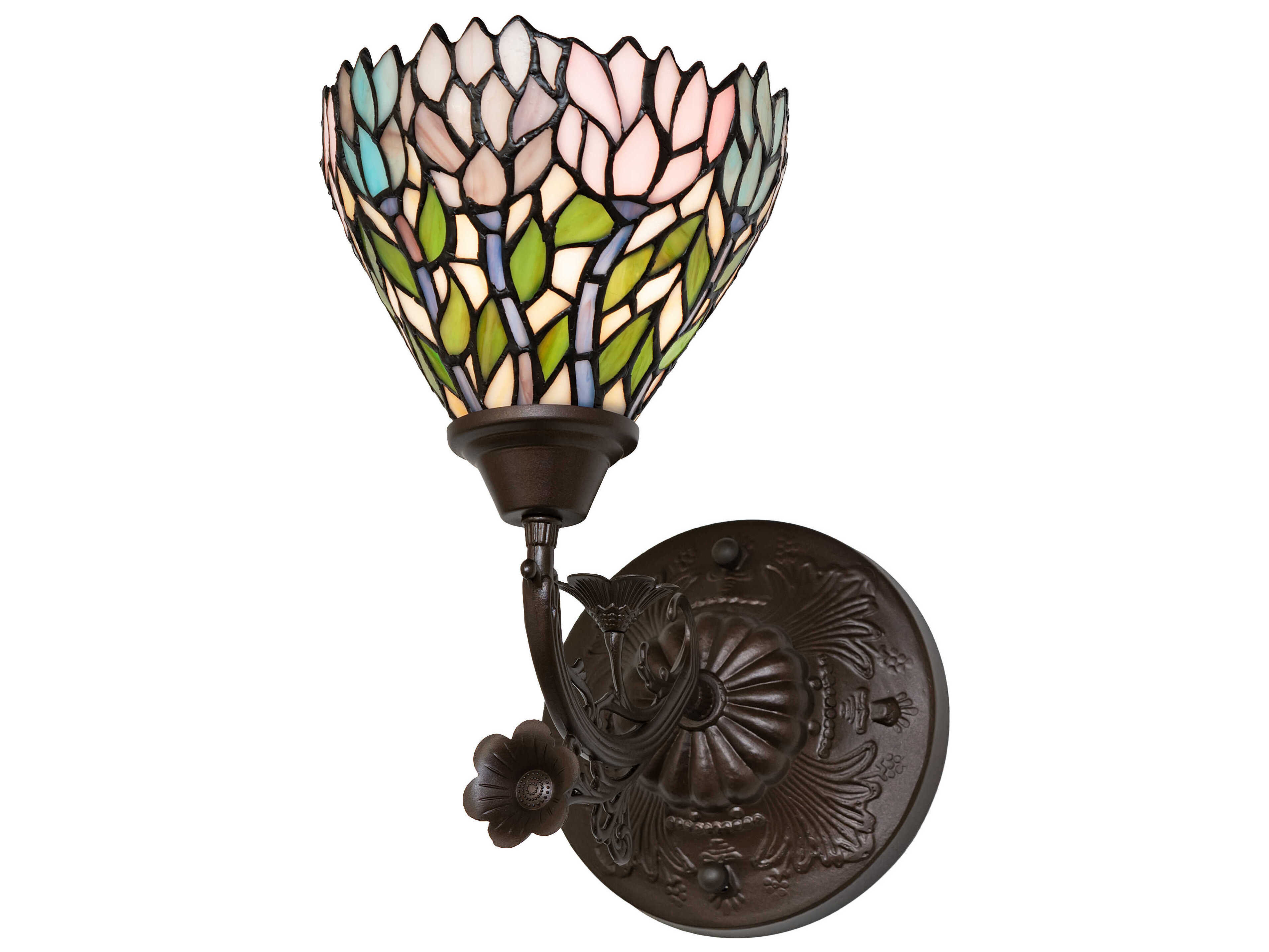 Meyda Wisteria 1-Light Mahogany Bronze Glass Tiffany Wall Sconce