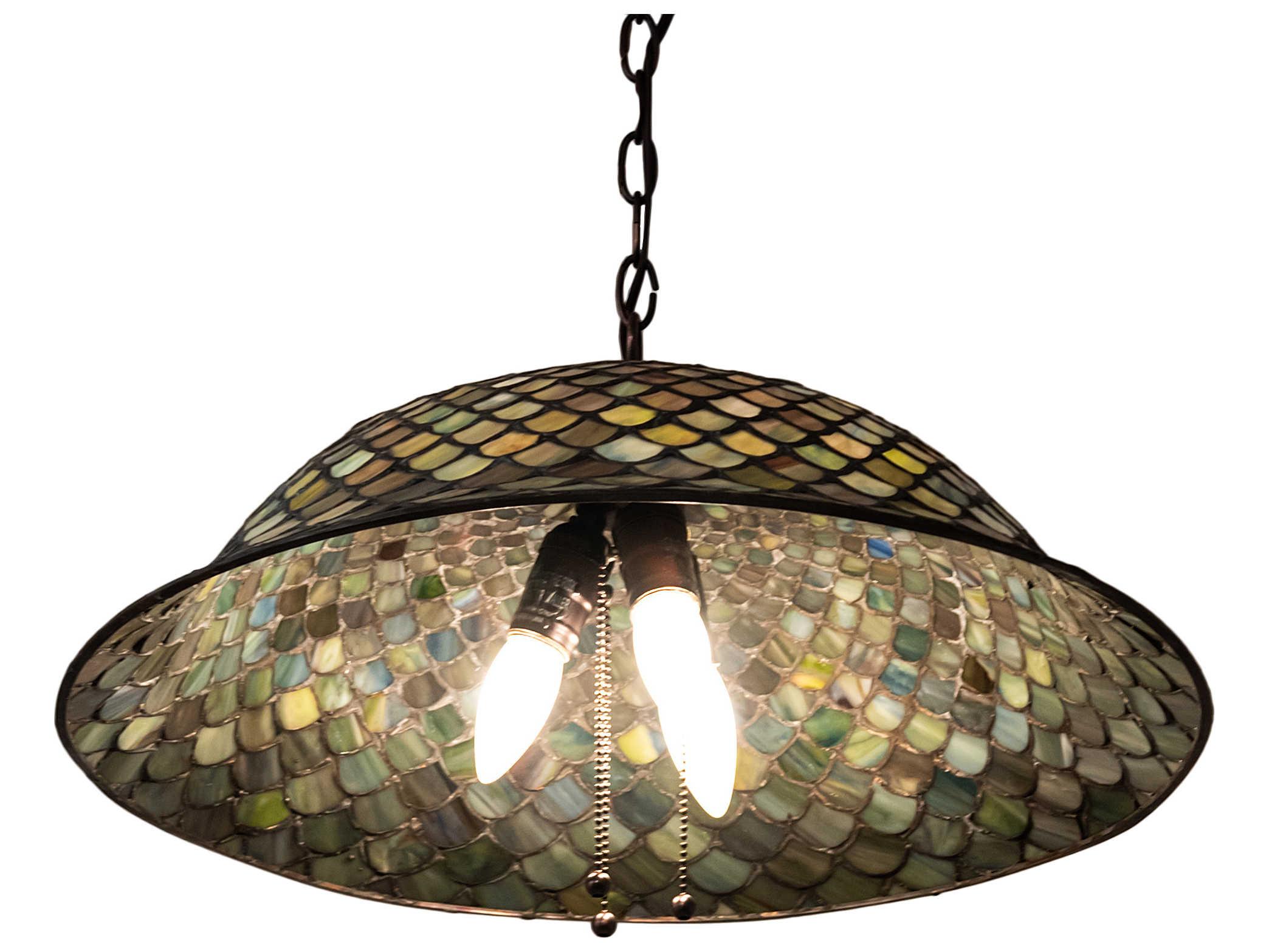 Meyda Tiffany Fishscale 3-Light Mahogany Bronze Glass Dome Geometric Pendant