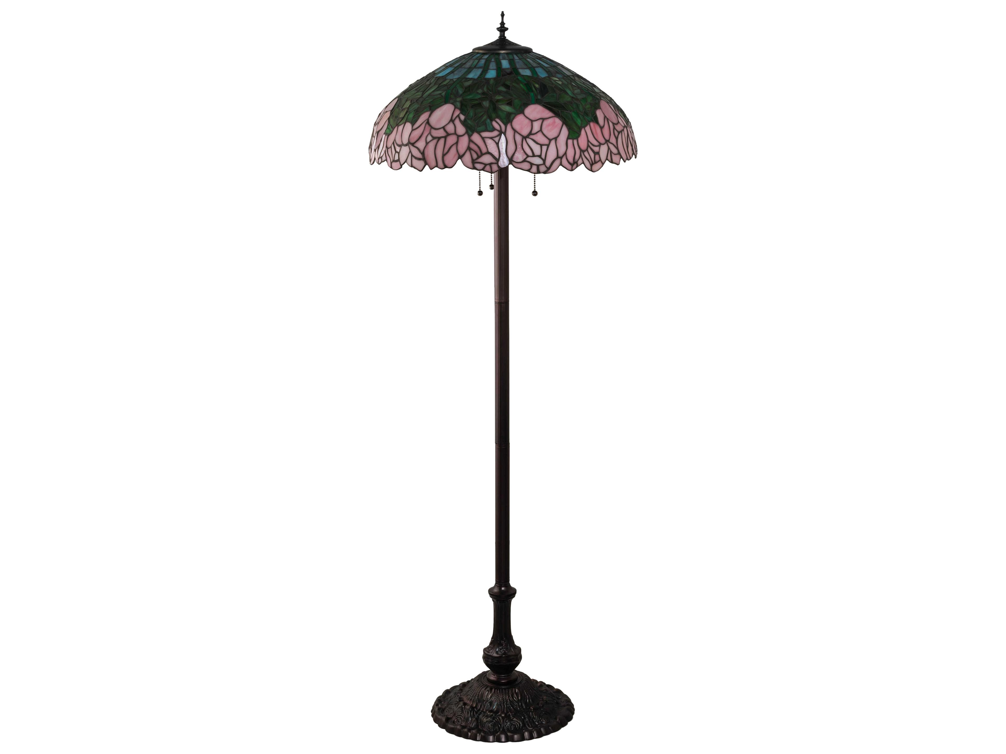 Meyda Tiffany Cabbage Rose Glass Mahogany Bronze Floor Lamp