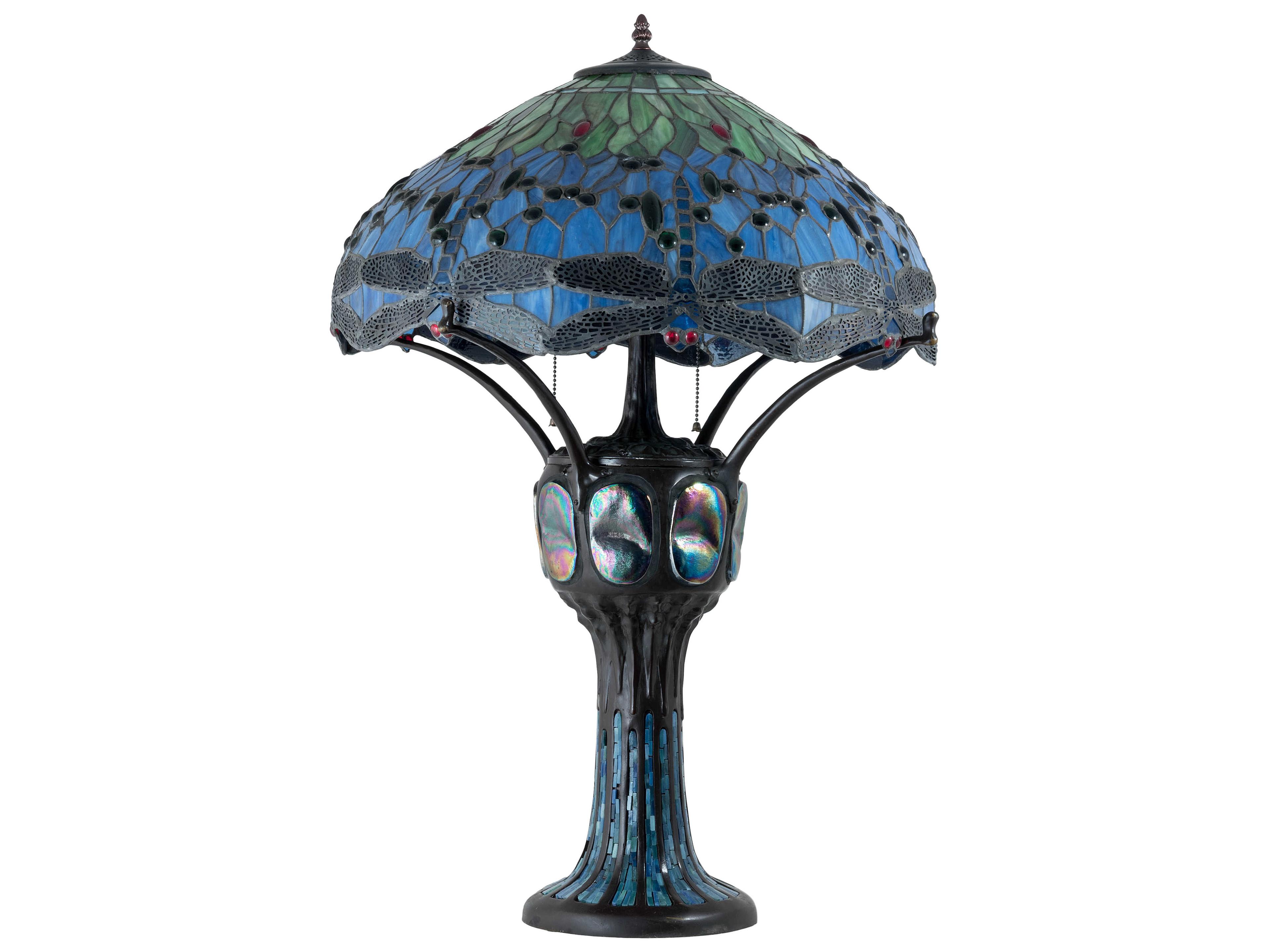 Meyda Hanginghead Dragonfly Glass Tiffany Mahogany Bronze Buffet Lamp