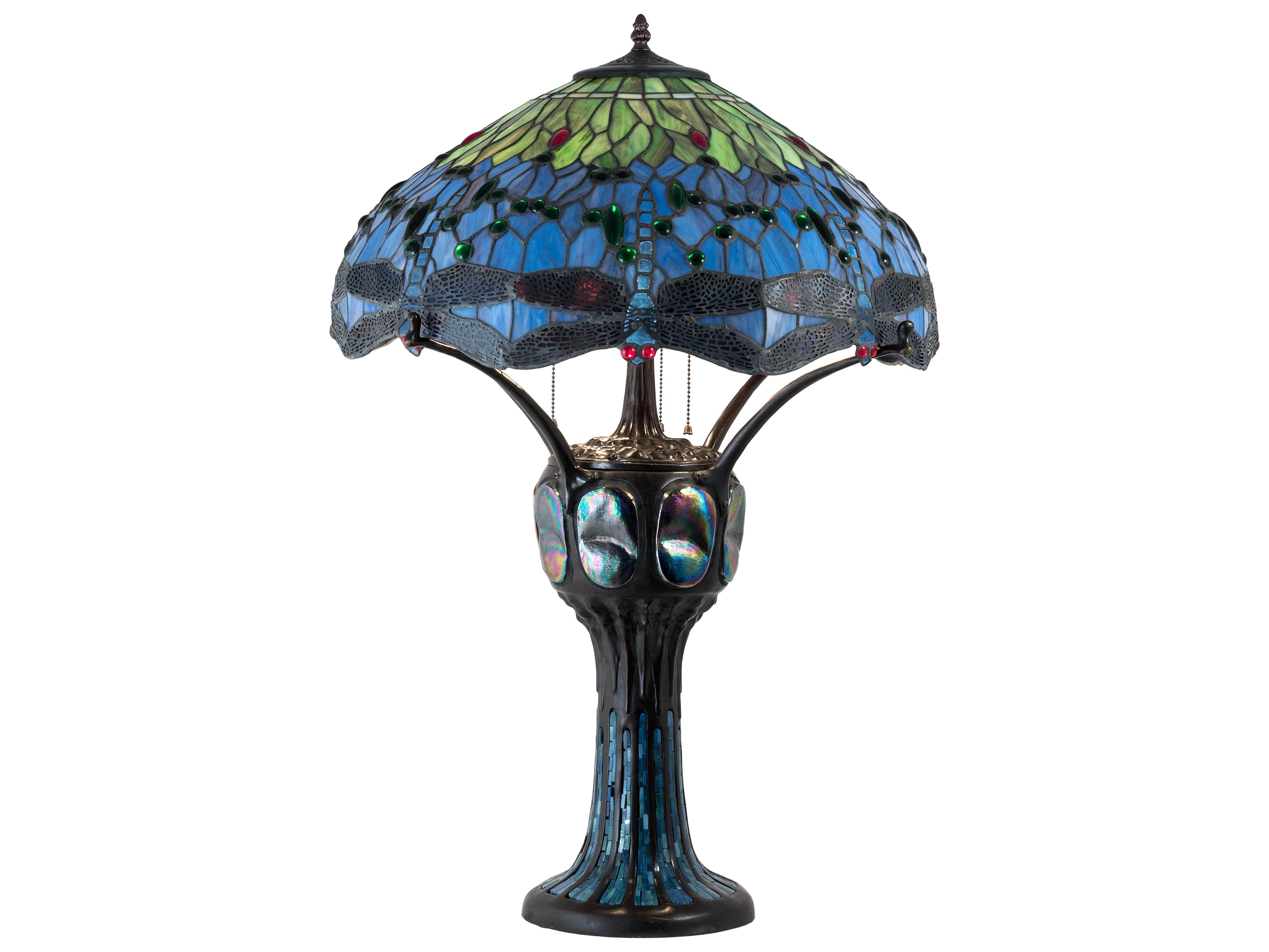 Meyda Hanginghead Dragonfly Glass Tiffany Mahogany Bronze Buffet Lamp