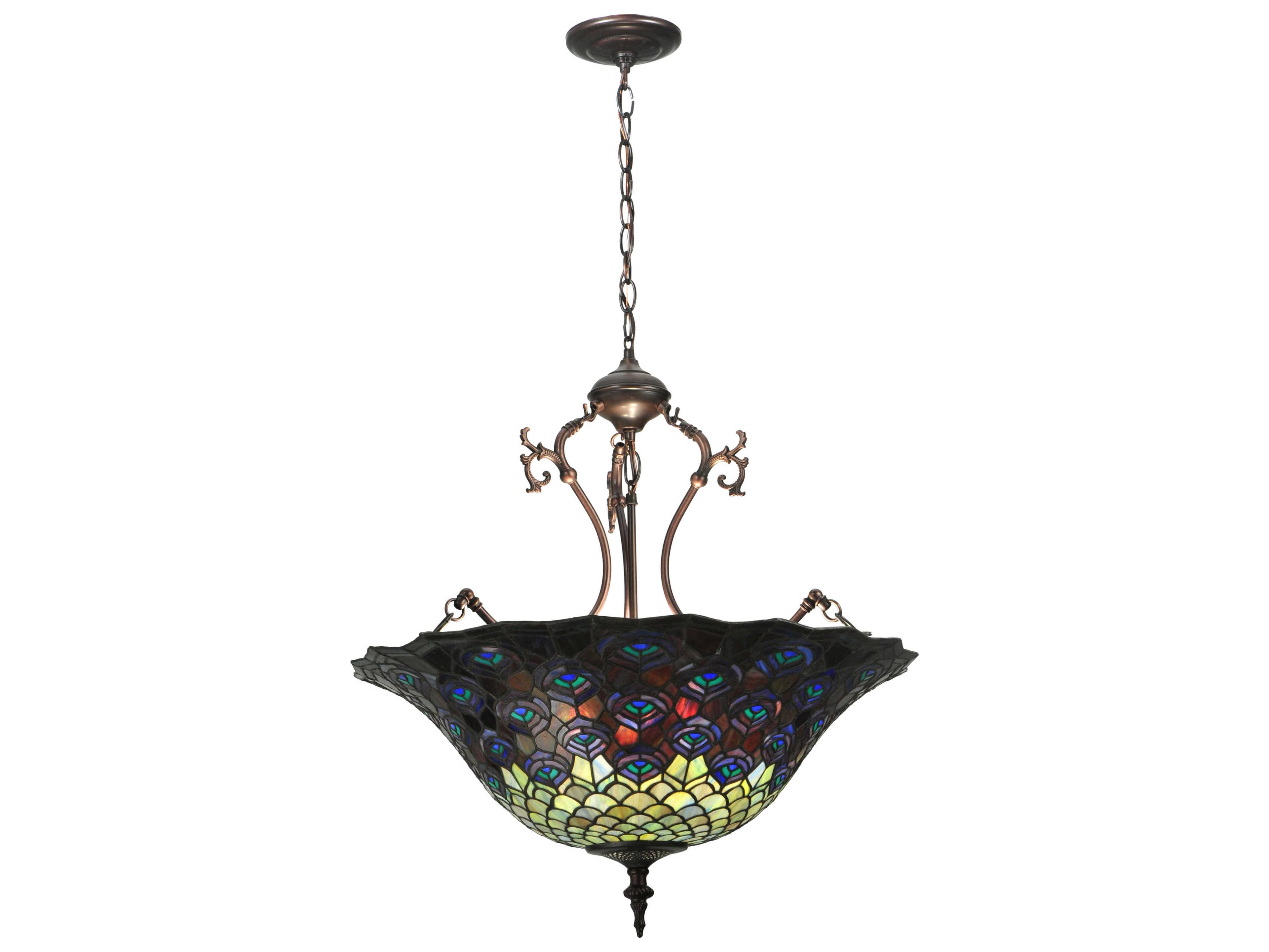Meyda Tiffany Peacock Feather 3-Light Mahogany Bronze Pendant