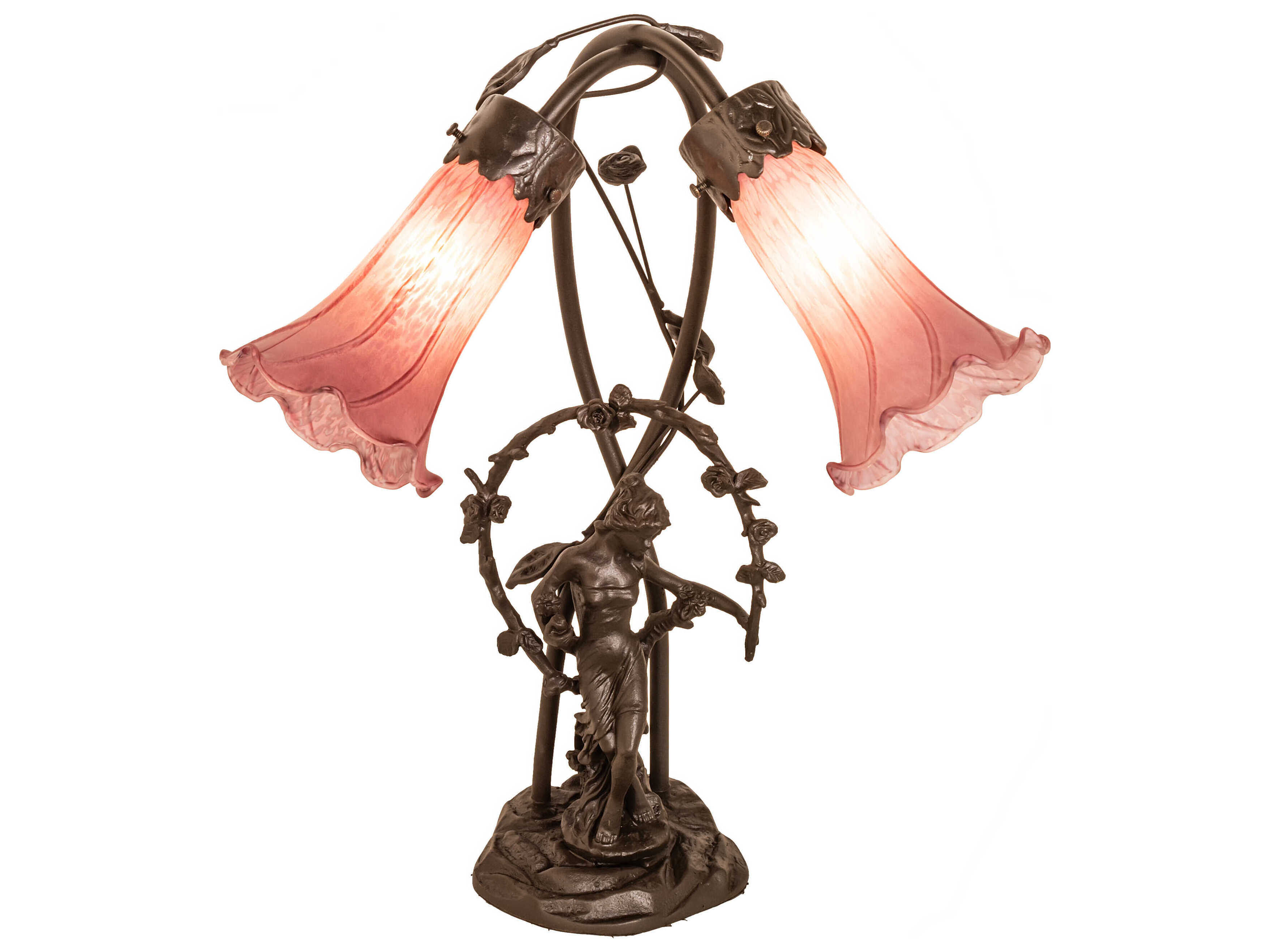 Meyda Pond Lily Mahogany Bronze Glass Table Lamp