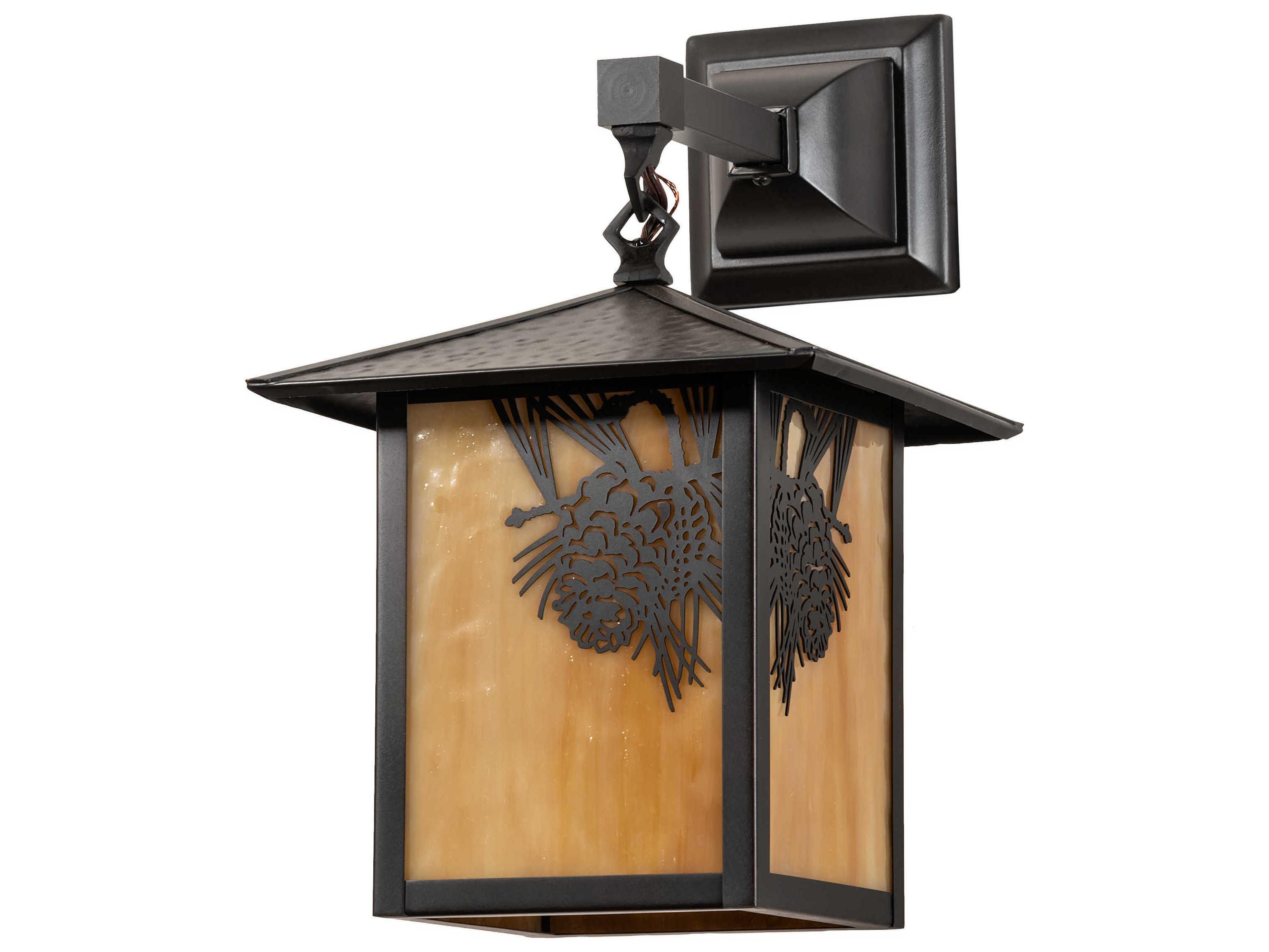 Meyda Seneca Winter Pine 1-Light Craftsman Brown Off White Glass Wall Sconce