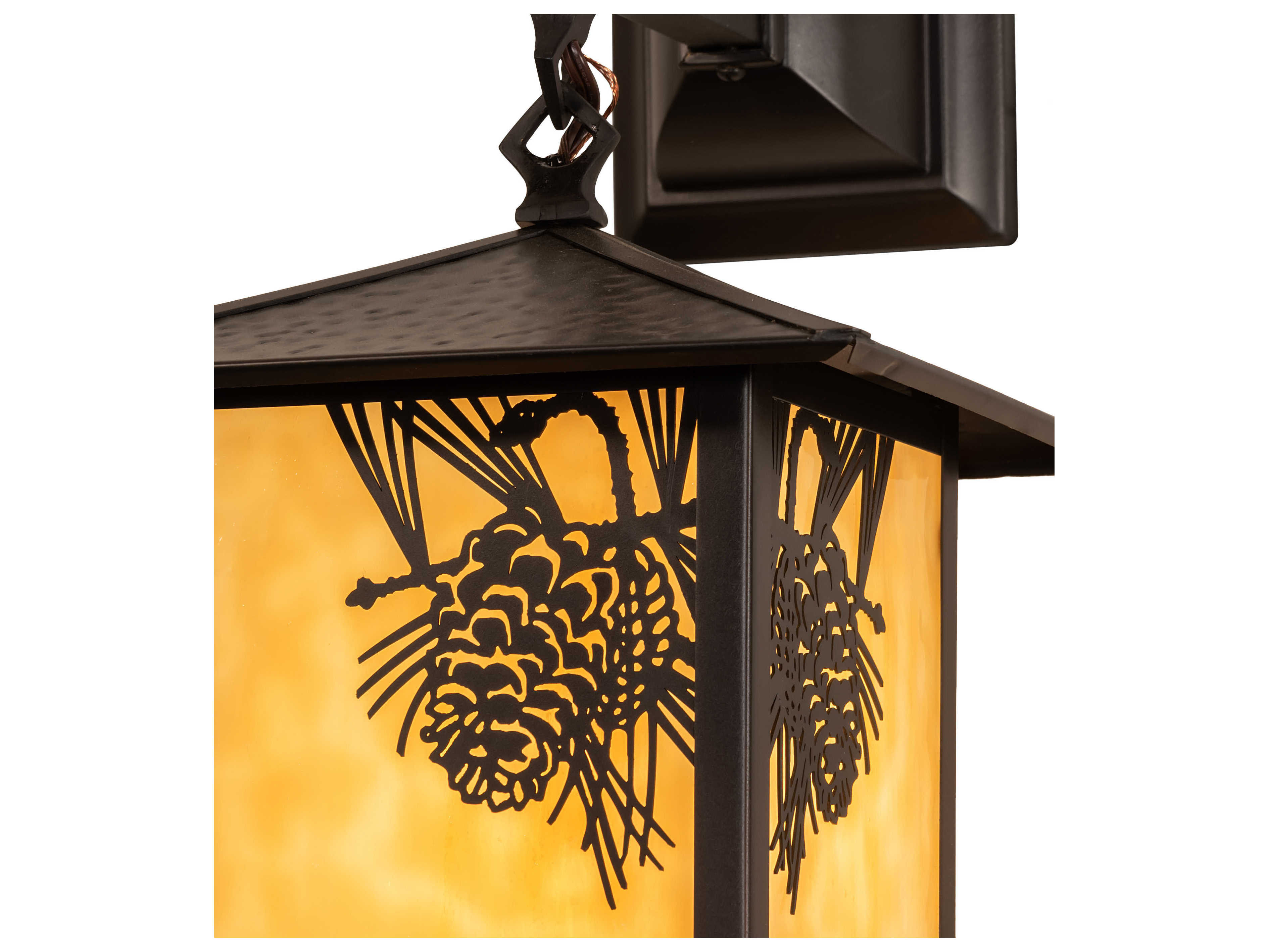 Meyda Seneca Winter Pine 1-Light Craftsman Brown Off White Glass Wall Sconce