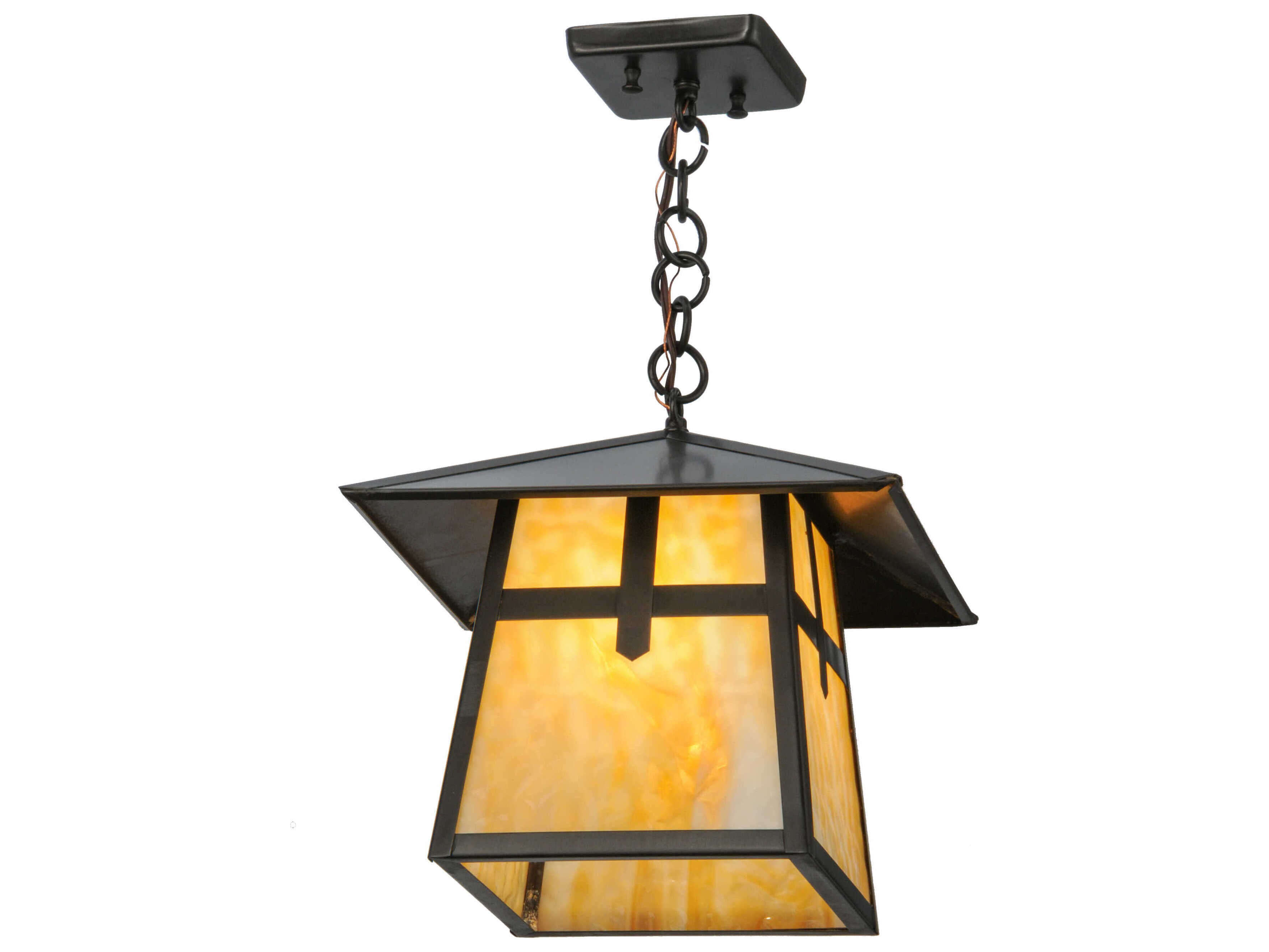 Meyda Stillwater Cross Mission 1-Light Craftsman Brown Glass Lantern Pendant