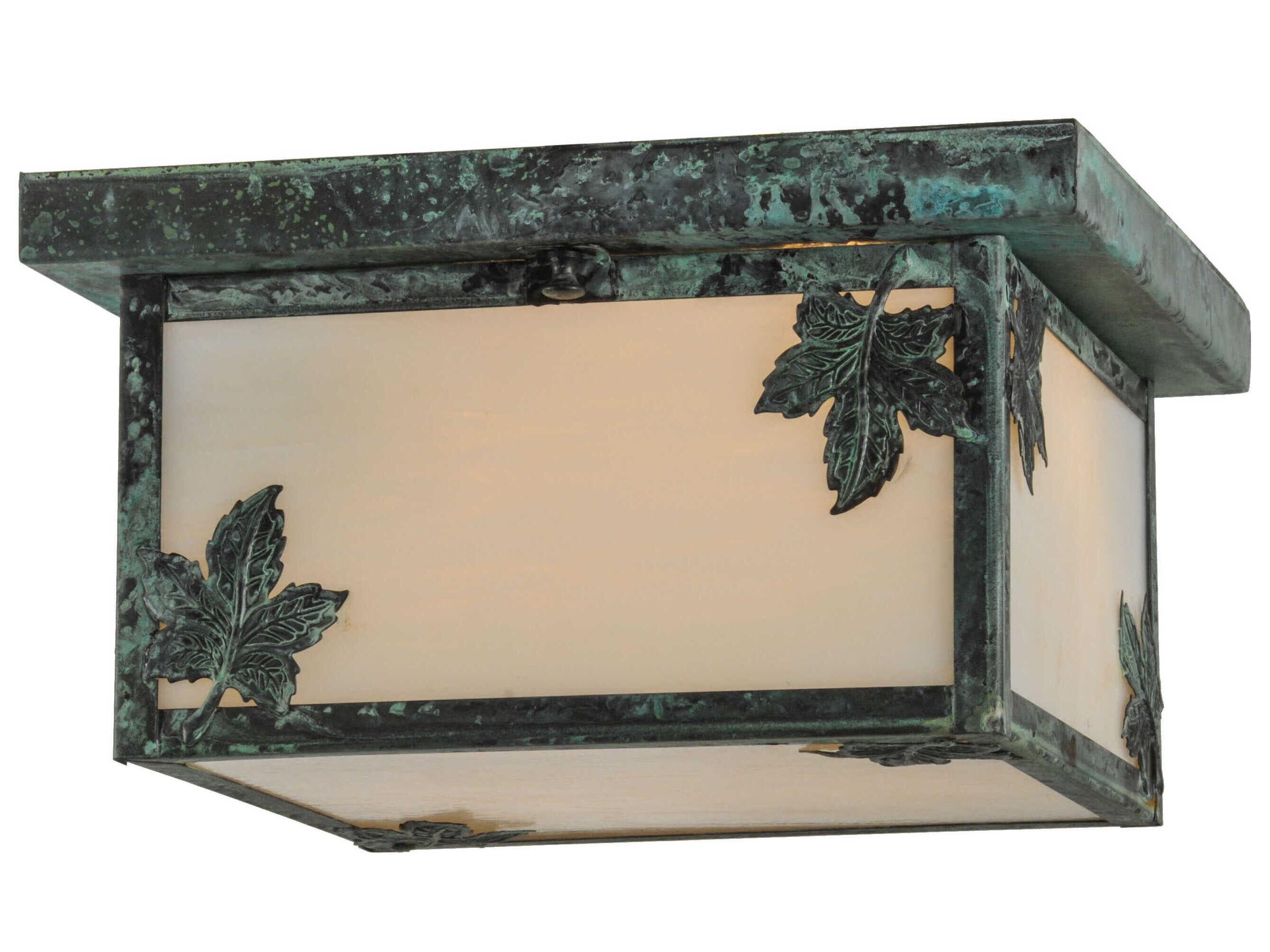 Meyda Maple Leaf Verdigris Gray Glass Flush Mount