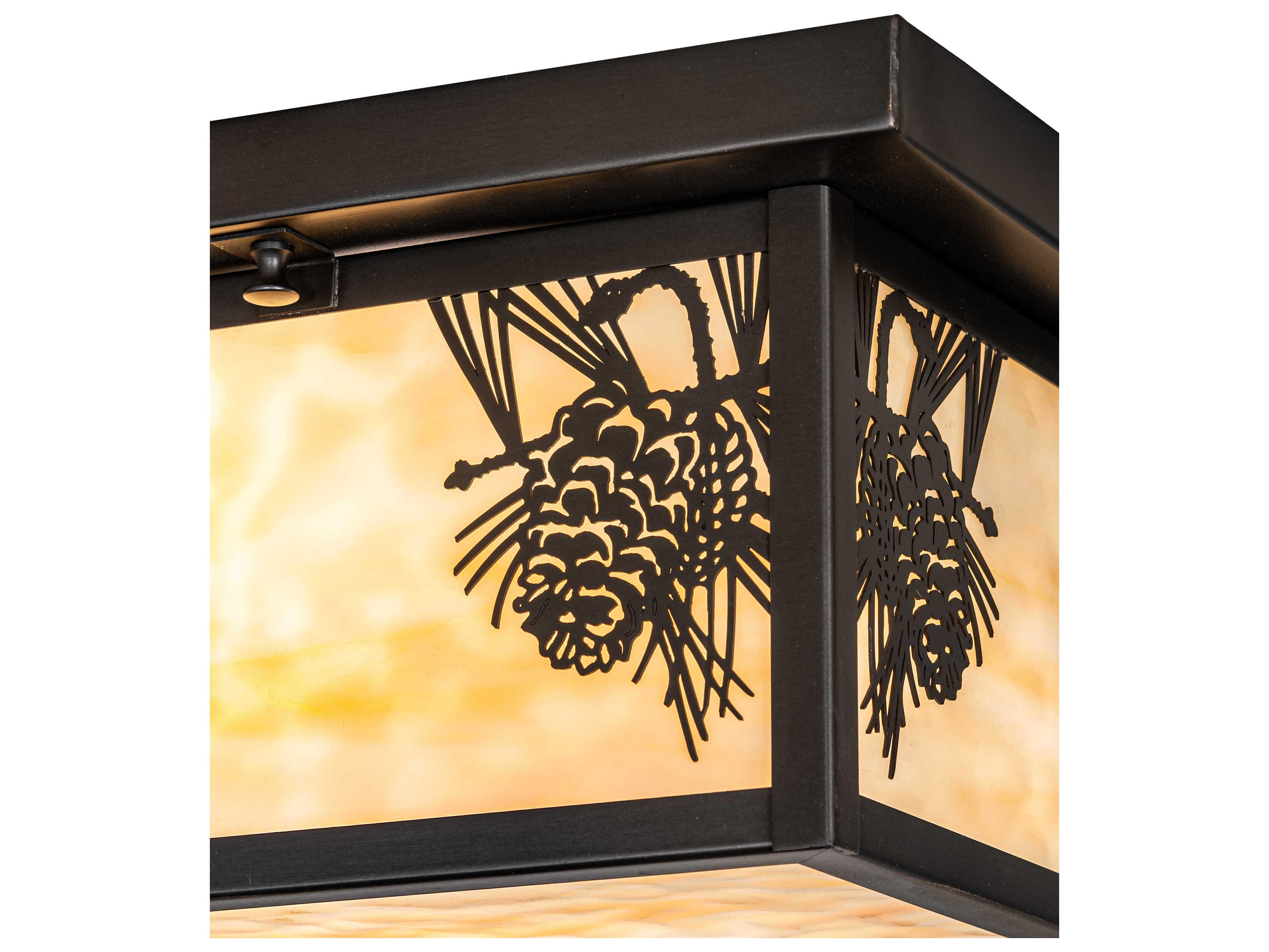 Meyda Hyde Park 2-Light Craftsman Brown Off White Glass Geometric Lantern Flush Mount