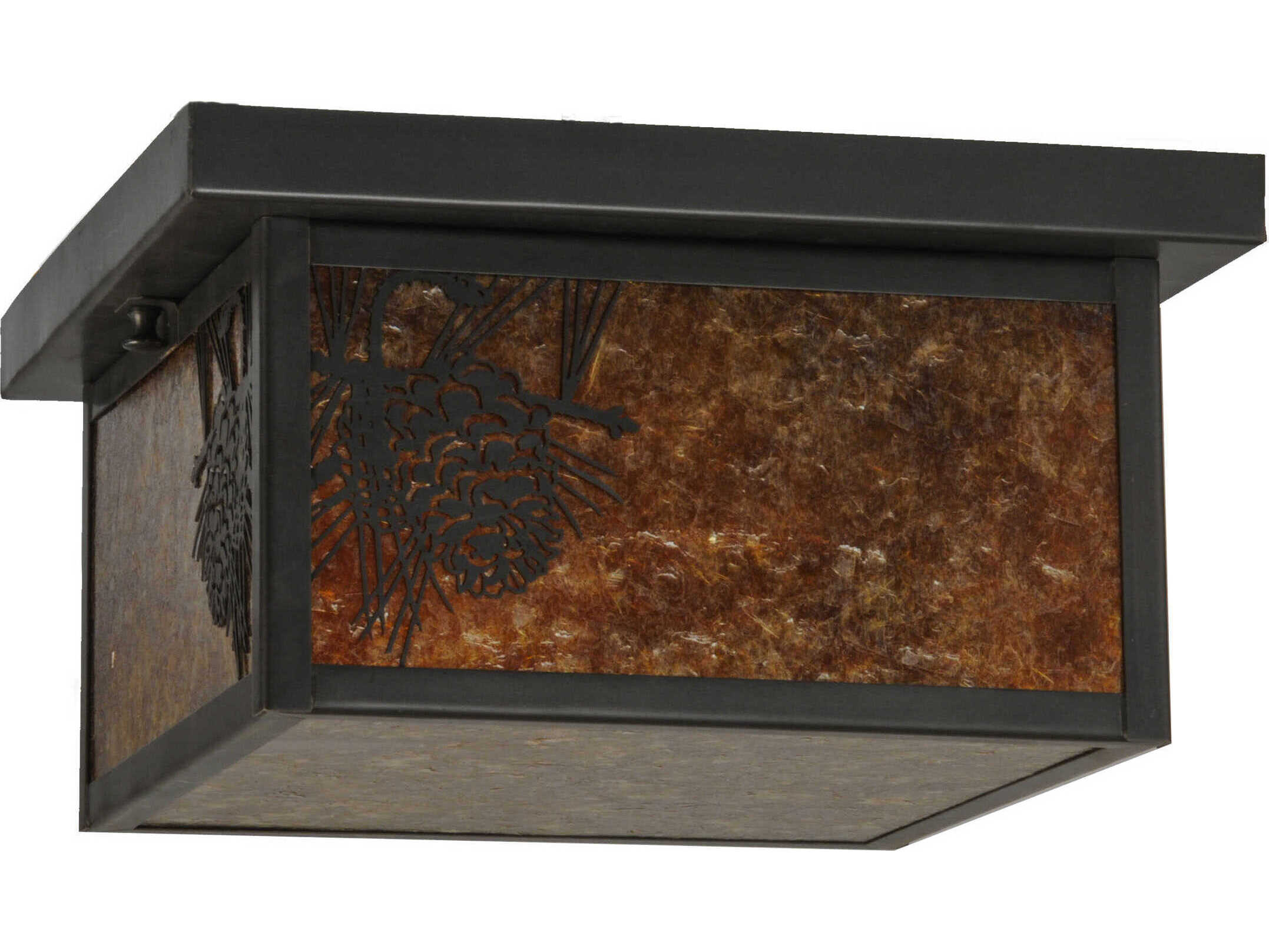 Meyda Winter Pine Craftsman Brown Glass Flush Mount