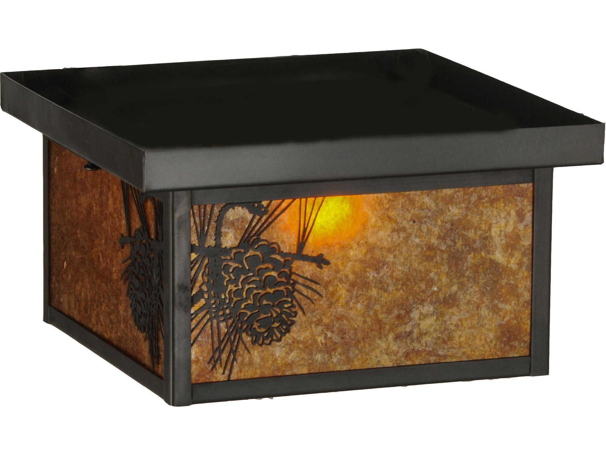 Meyda Winter Pine Craftsman Brown Glass Flush Mount