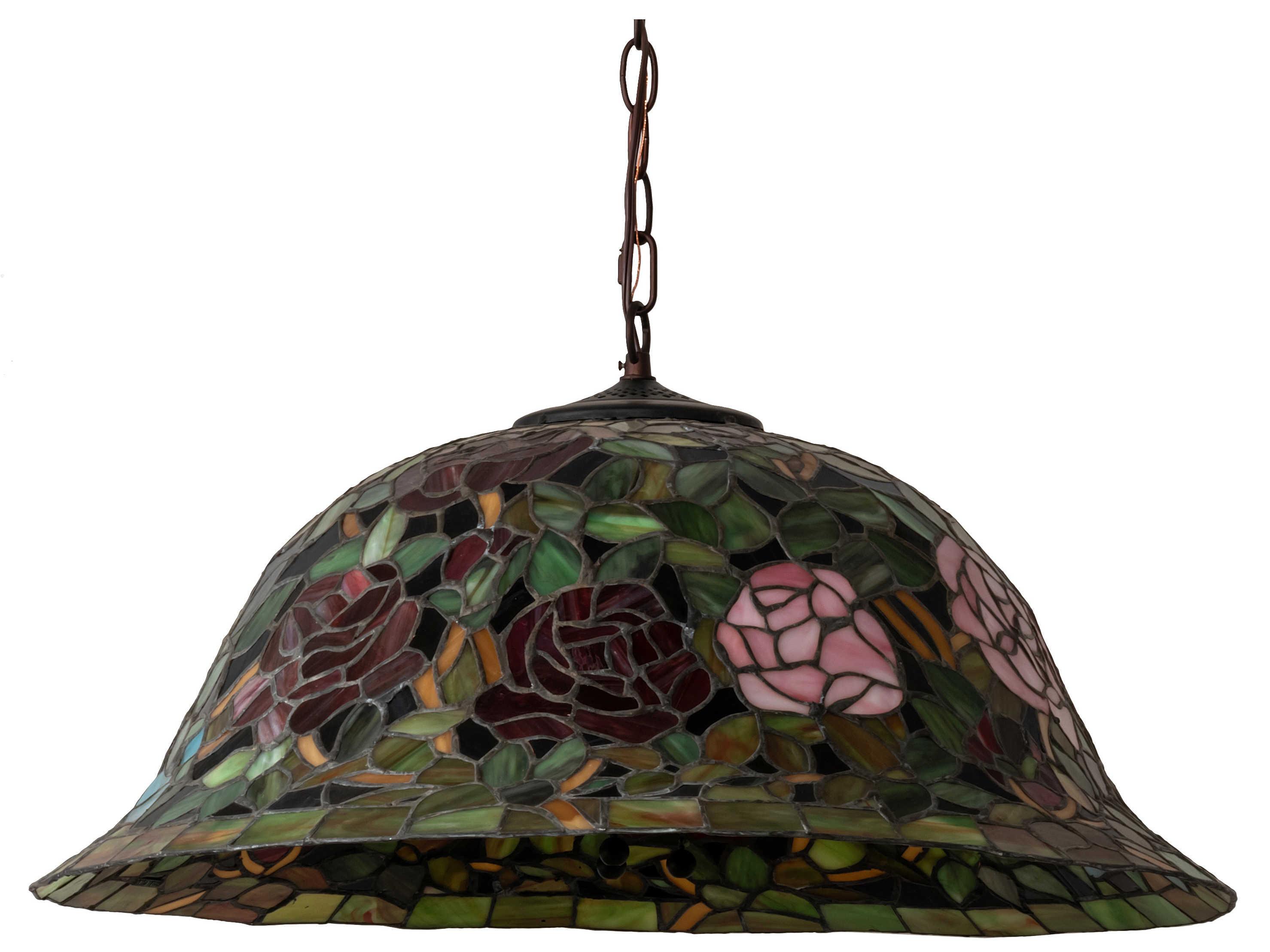 Meyda Tiffany Rosebush 3-Light Mahogany Bronze Glass Dome Geometric Pendant