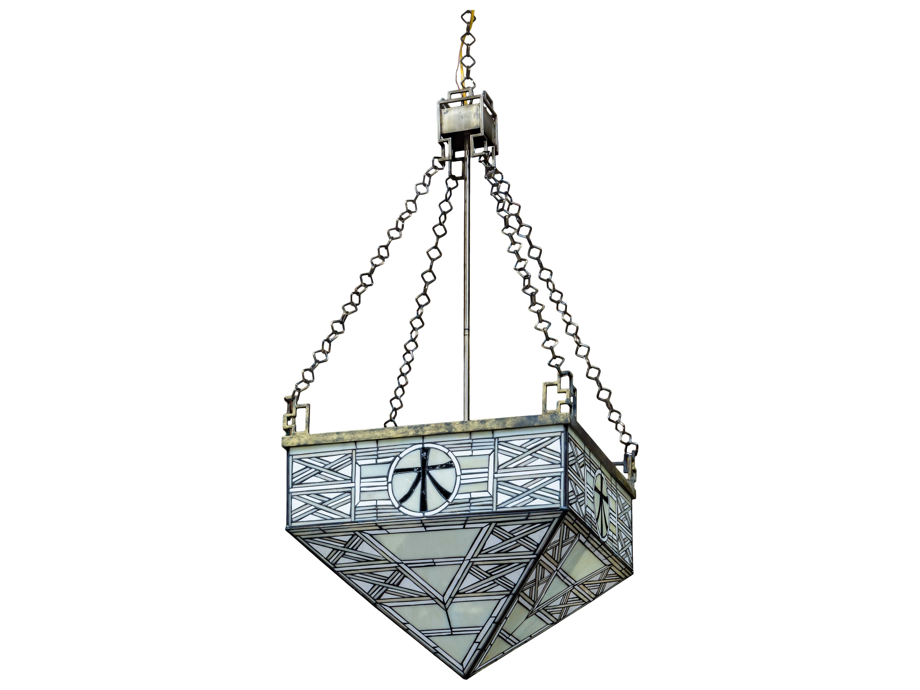 Meyda Shu 4-Light Brass Tint Glass Geometric Pendant