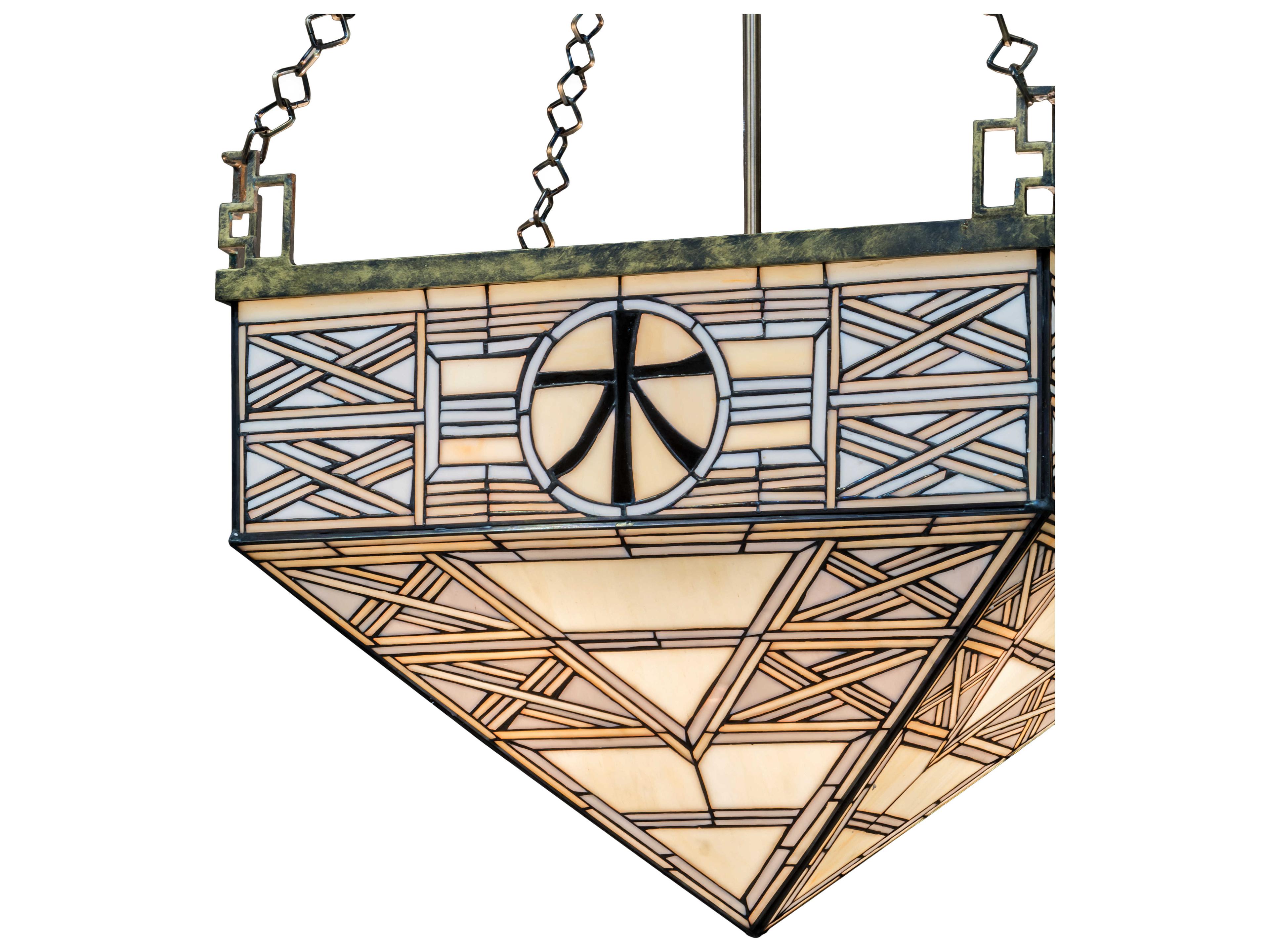 Meyda Shu 4-Light Brass Tint Glass Geometric Pendant