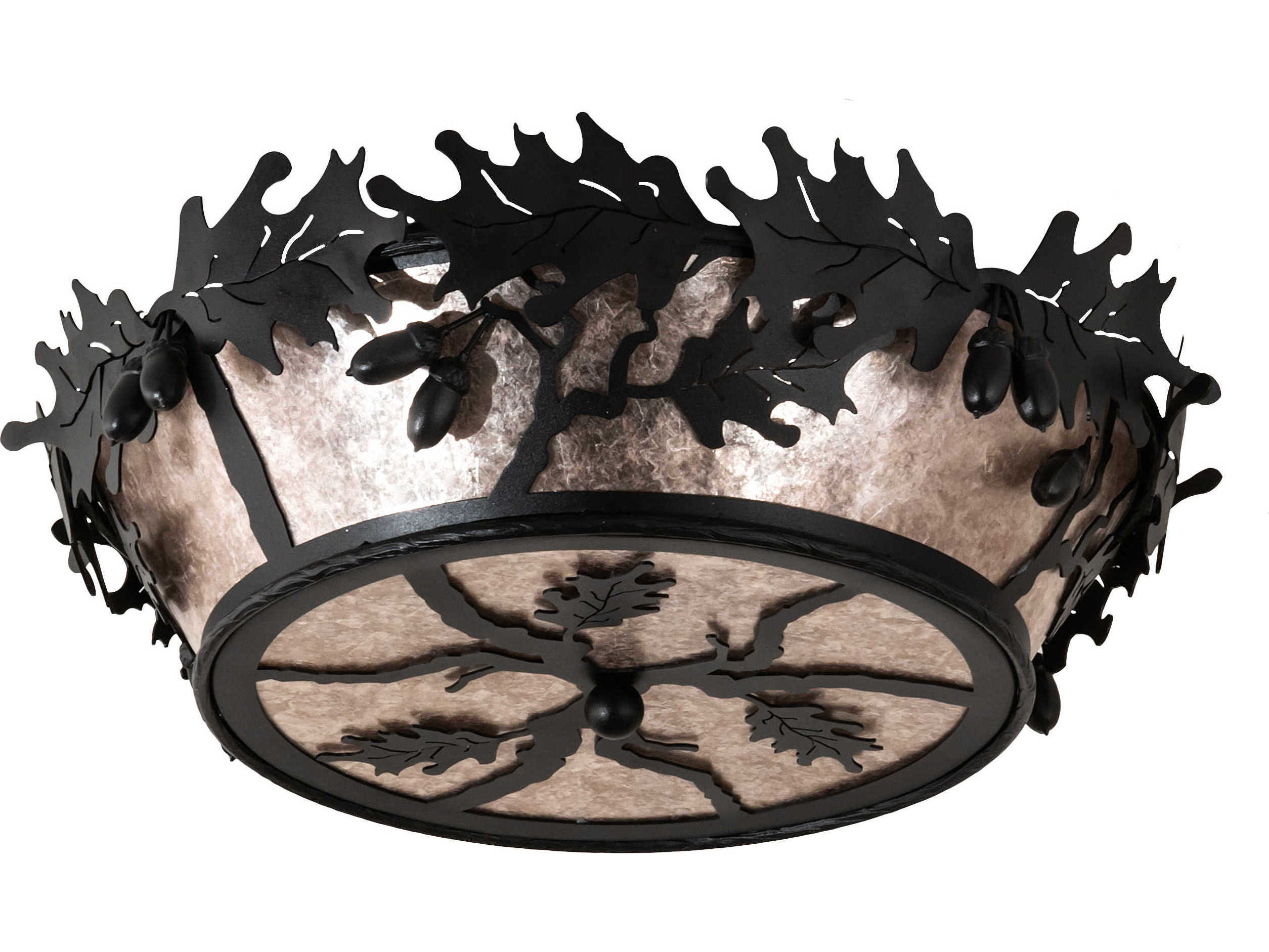 Meyda Oak Leaf & Acorn 4-Light Black Silver Mica Glass Flush Mount